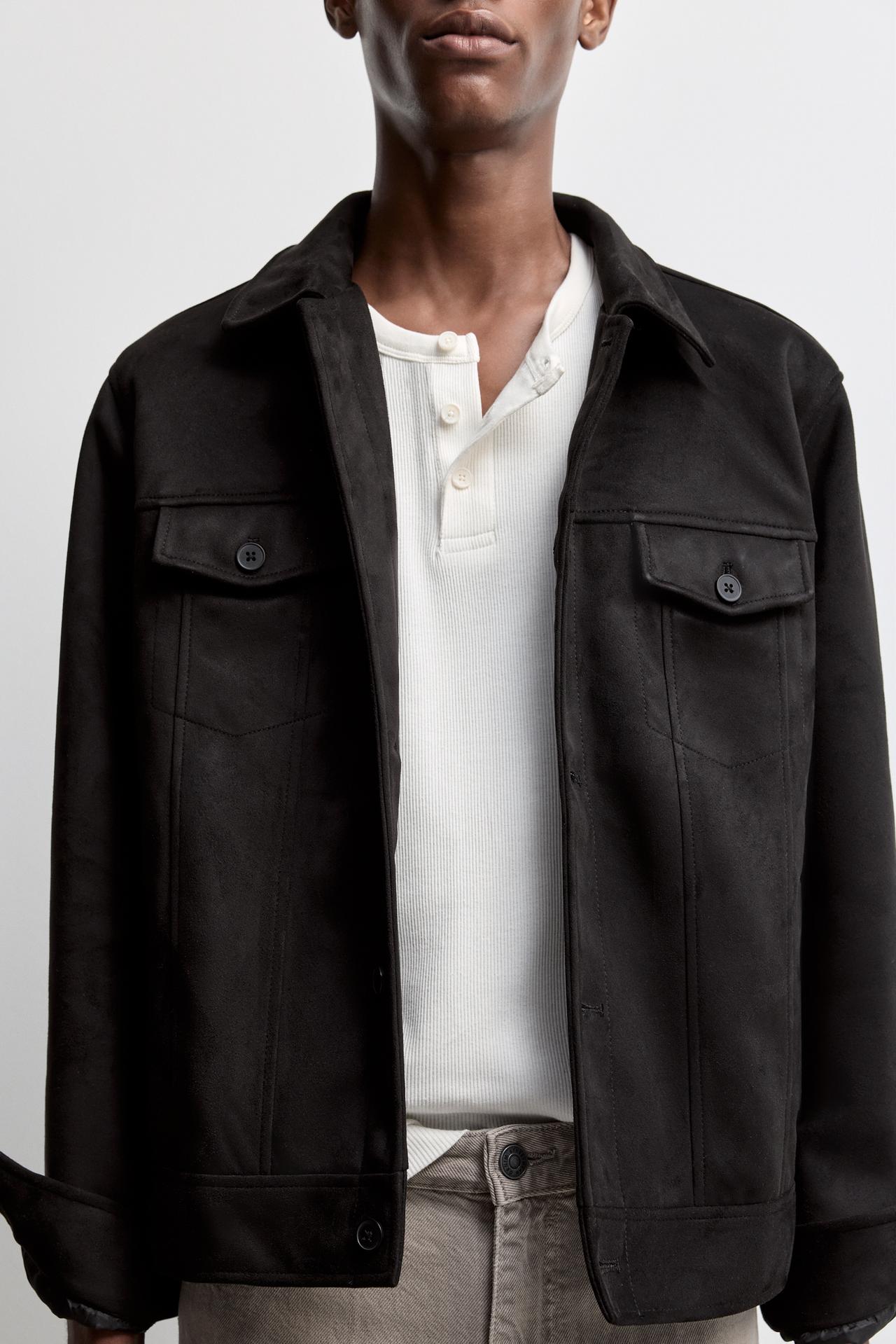 Faux suede jacket — BLACK