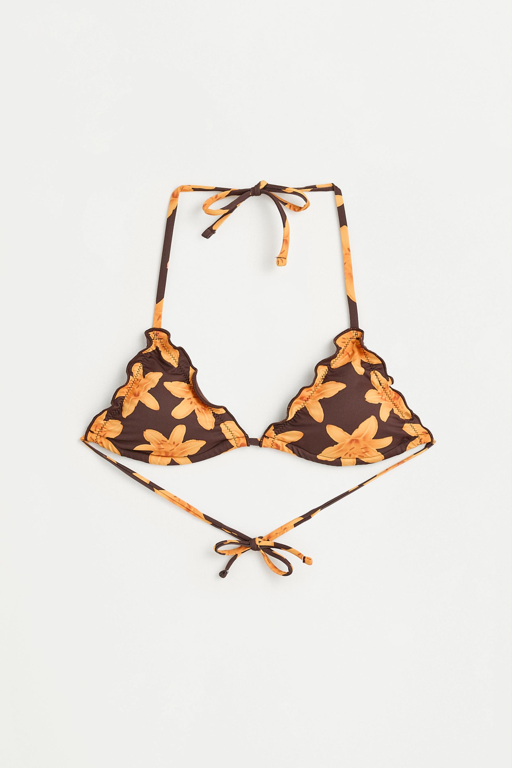 Floral print triangle bikini top — BROWN