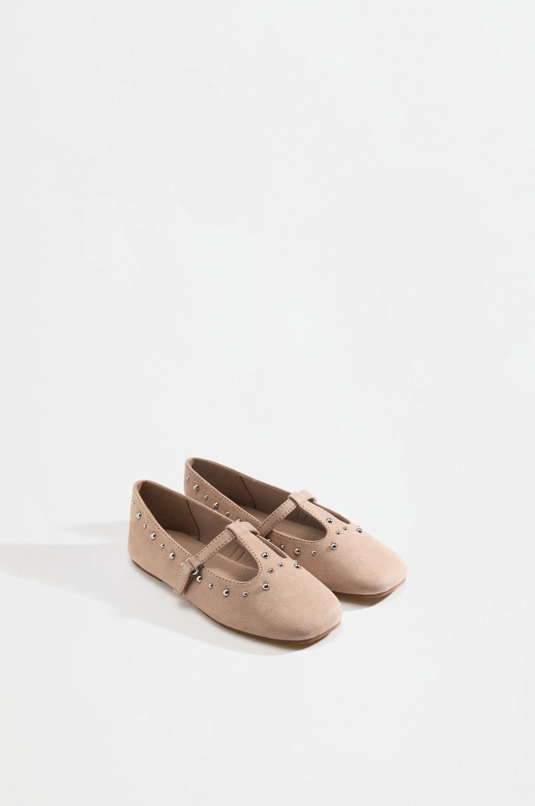 T-strap stud ballet flats — BROWN
