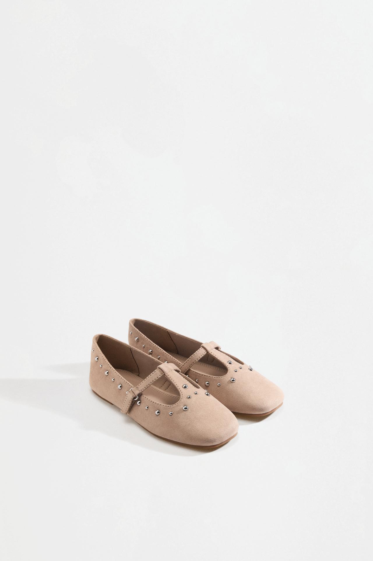 T-strap stud ballet flats — BROWN