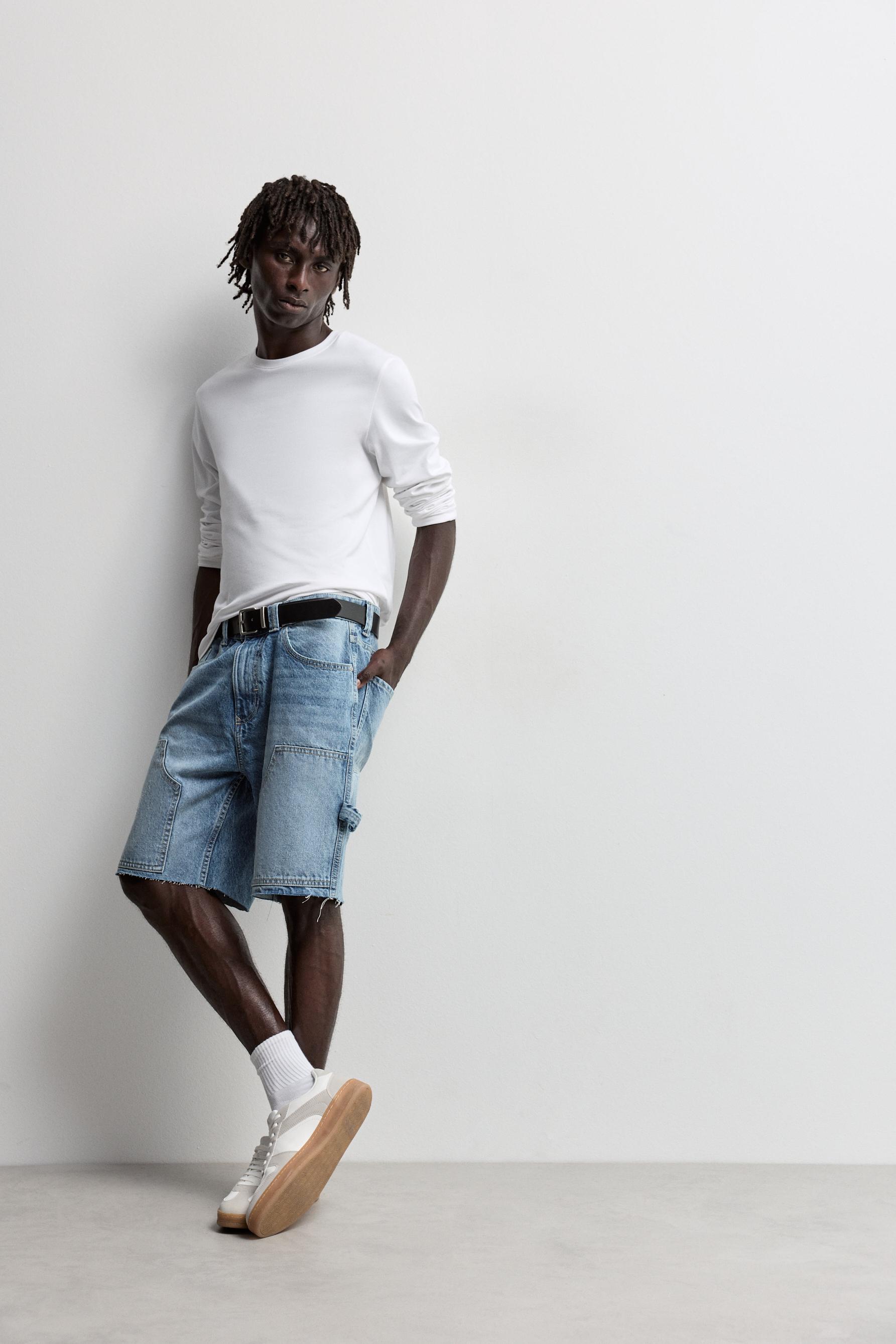 Double-knee denim Bermuda shorts — INDIGO
