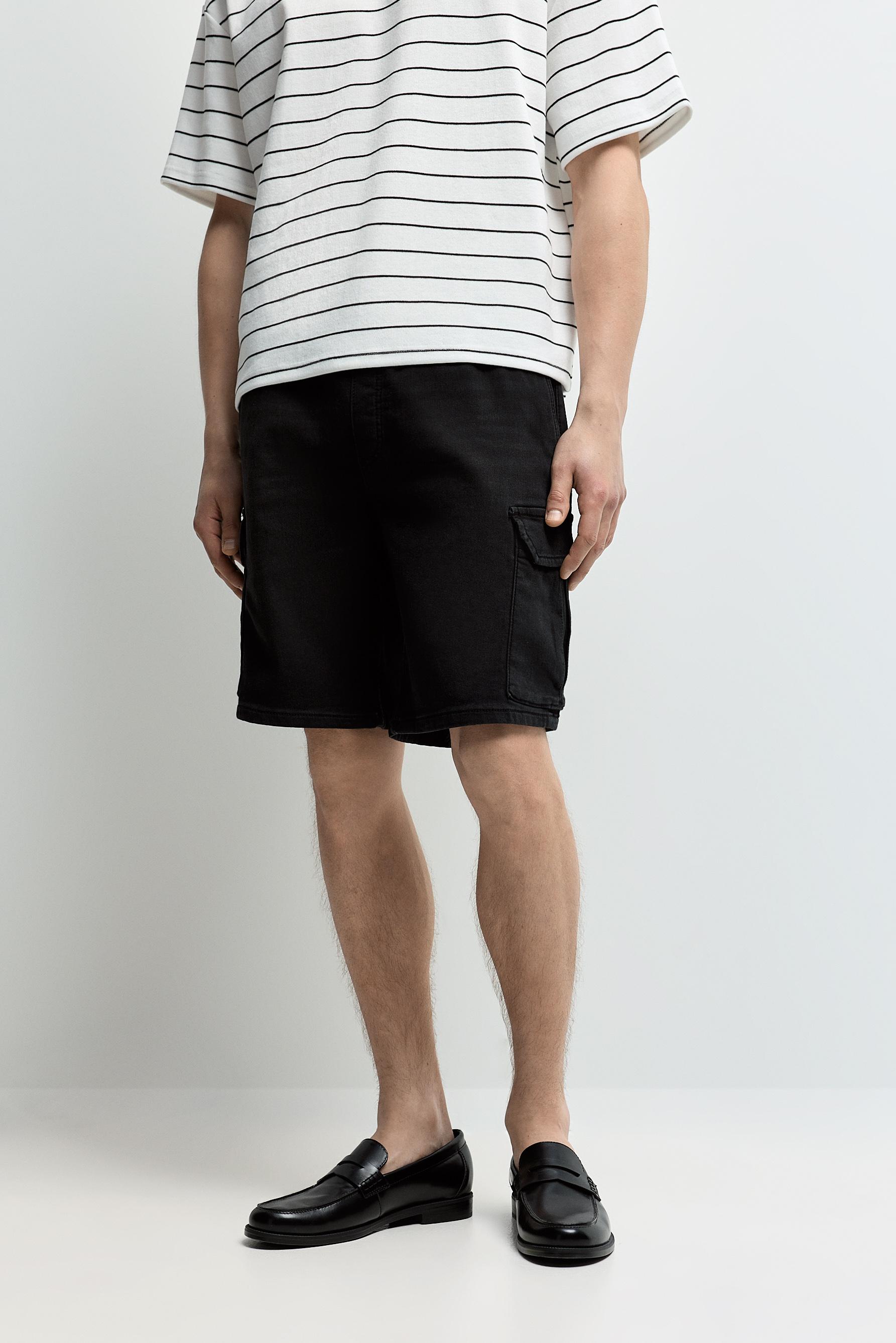 Denim cargo jogger Bermuda shorts — BLACK