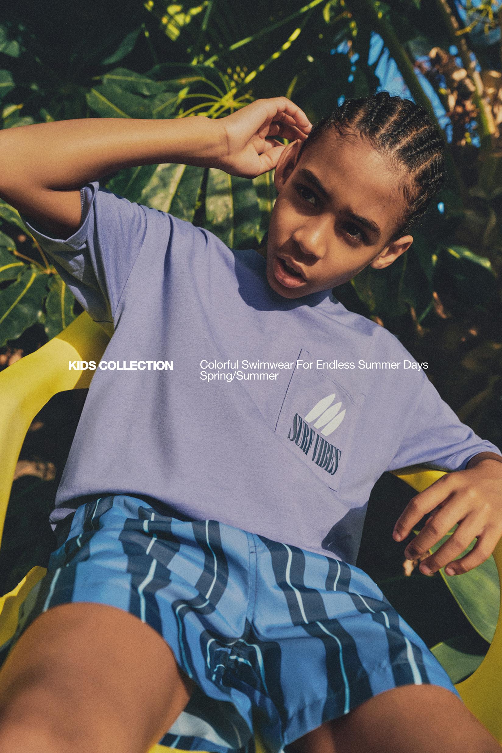 Printed Swim Trunks — FADED BLUE