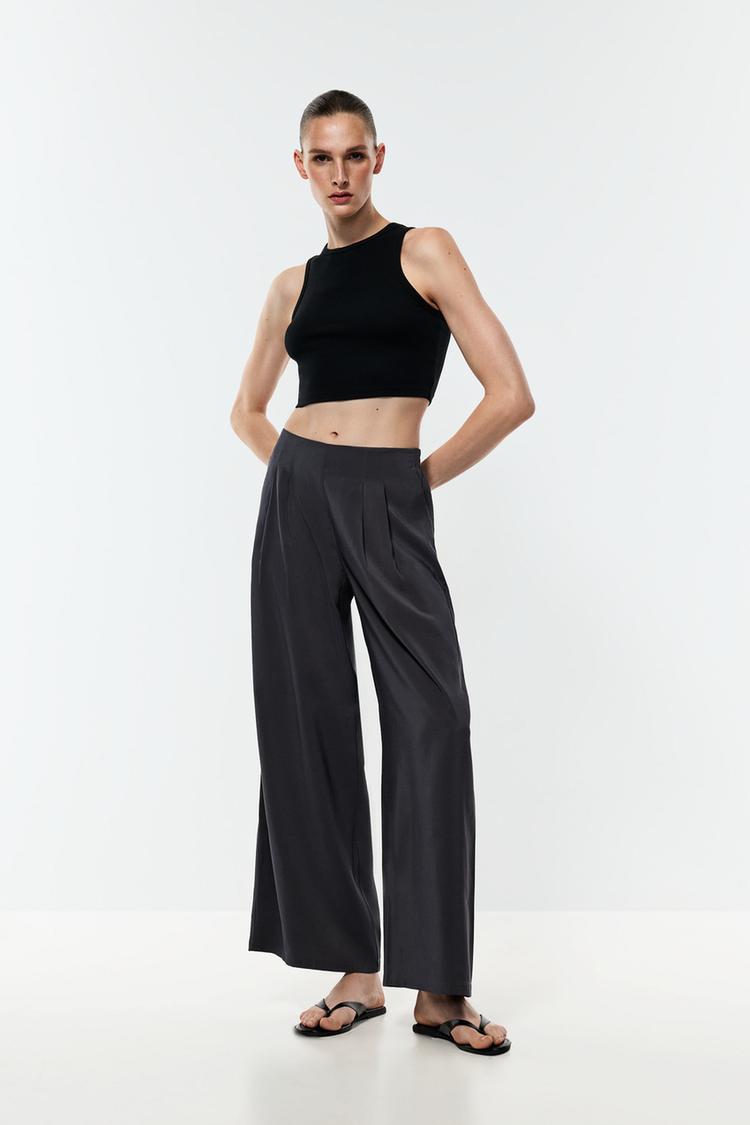 Pleated wide-leg trousers — ANTHRACITE GREY