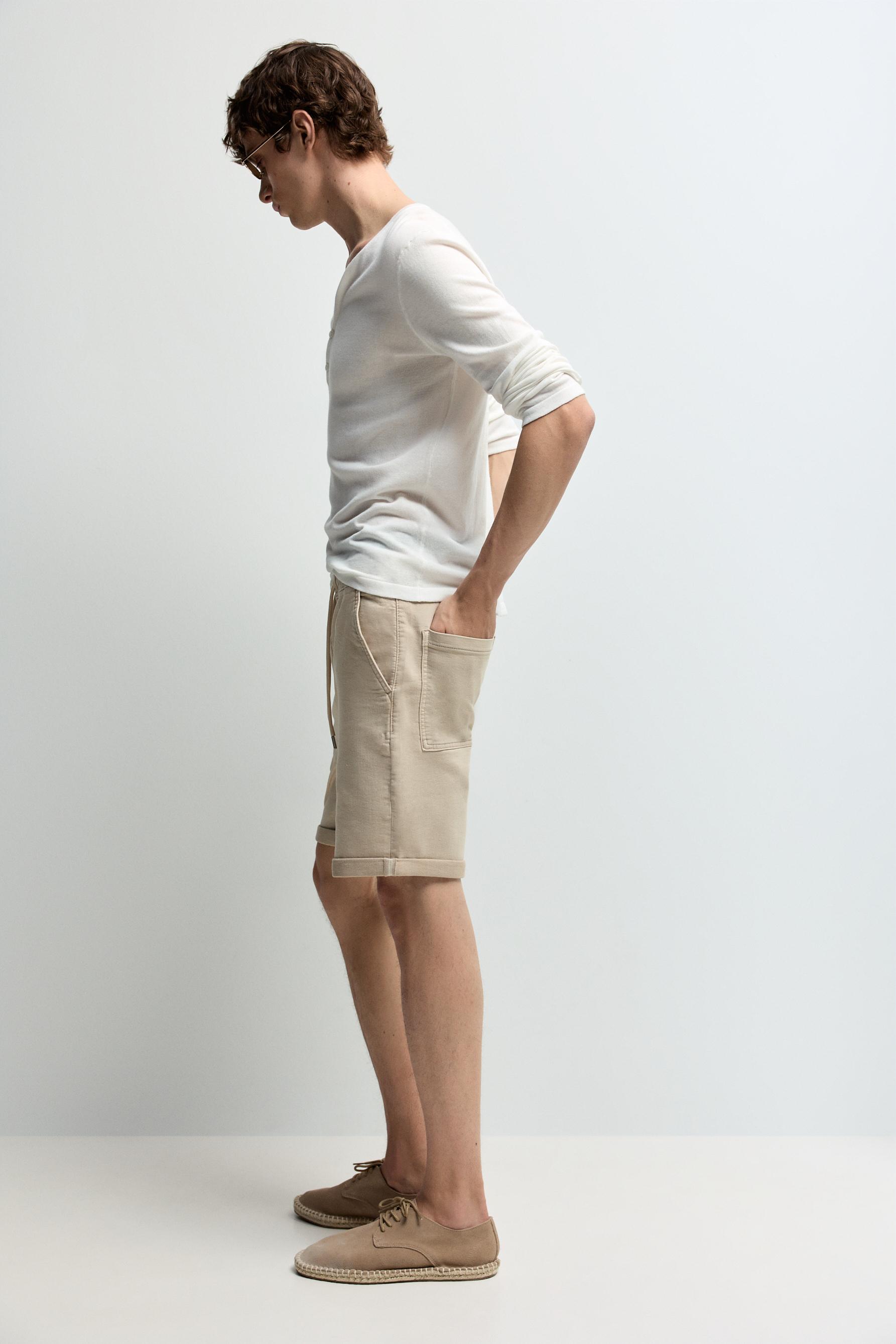 Denim jogger Bermuda shorts — MEDIUM BEIGE