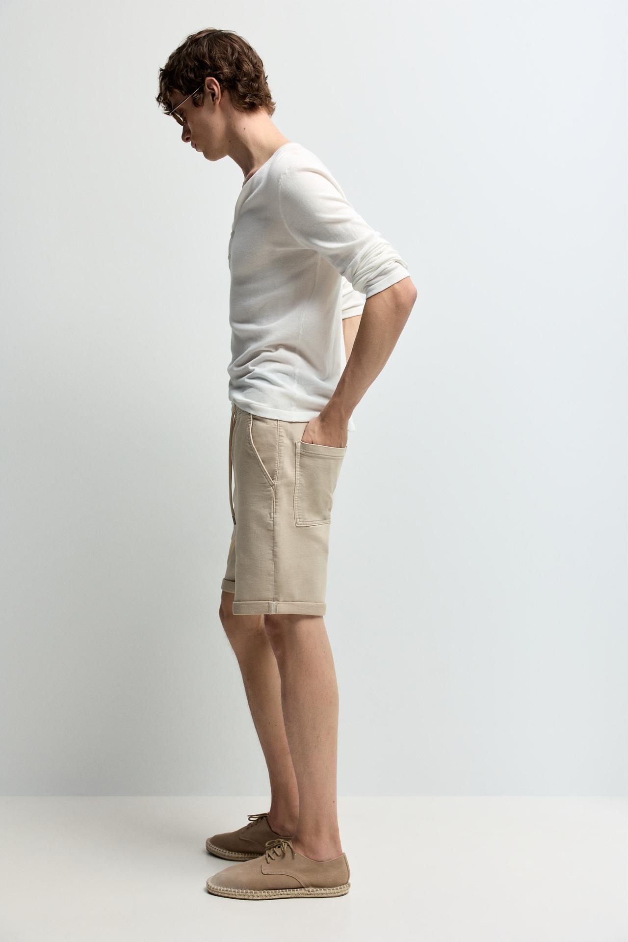 Denim jogger Bermuda shorts — MEDIUM BEIGE