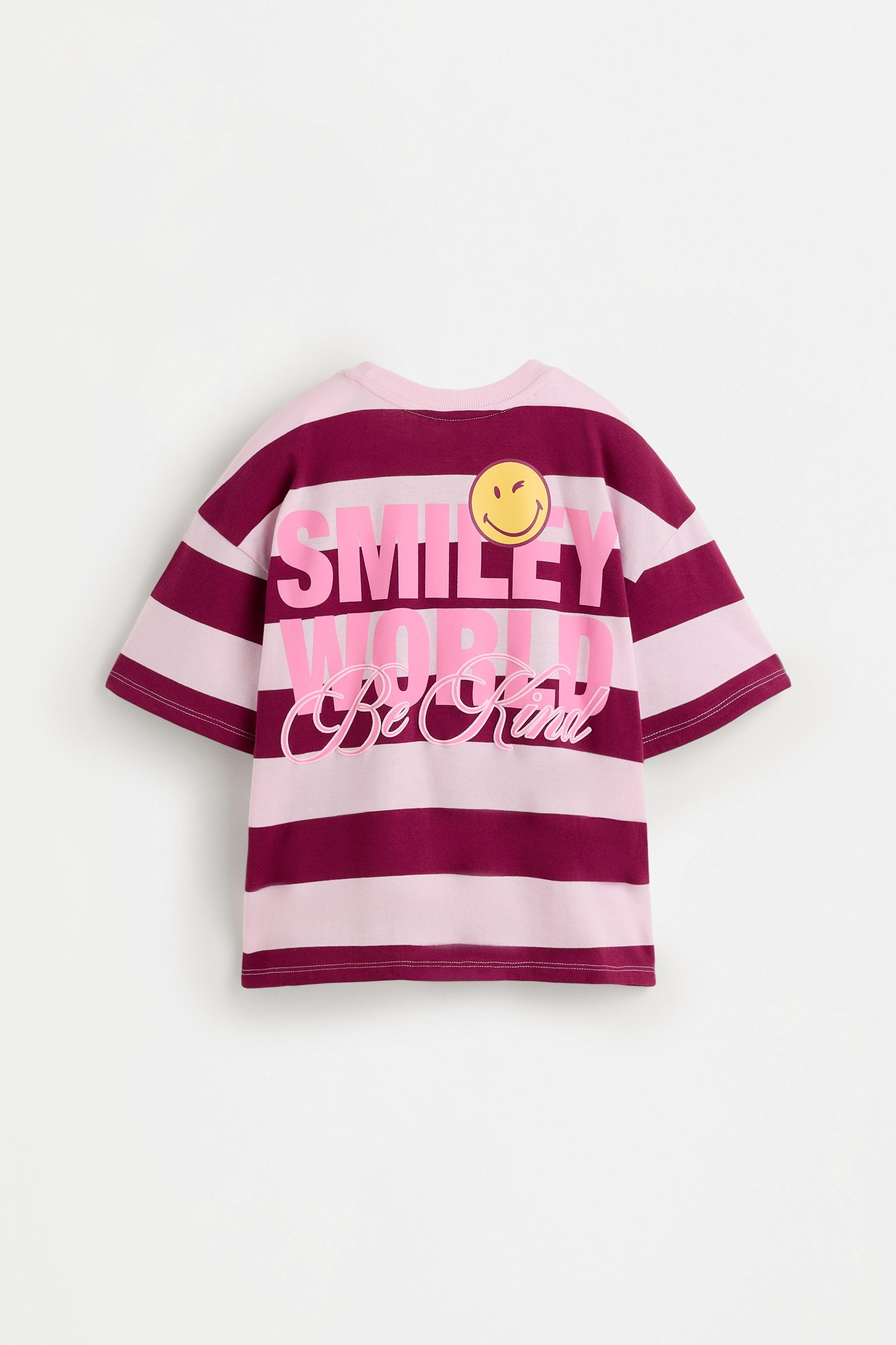 SmileyWorld® striped T-shirt — DARK PINK