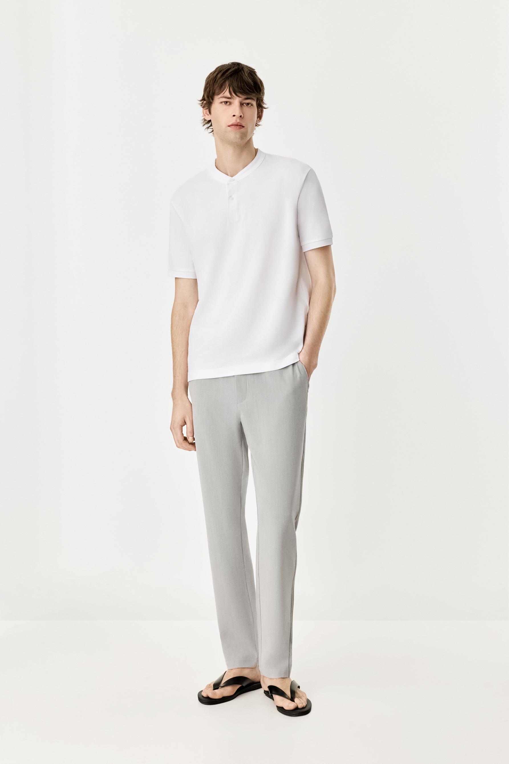Basic stand collar polo shirt — WHITE