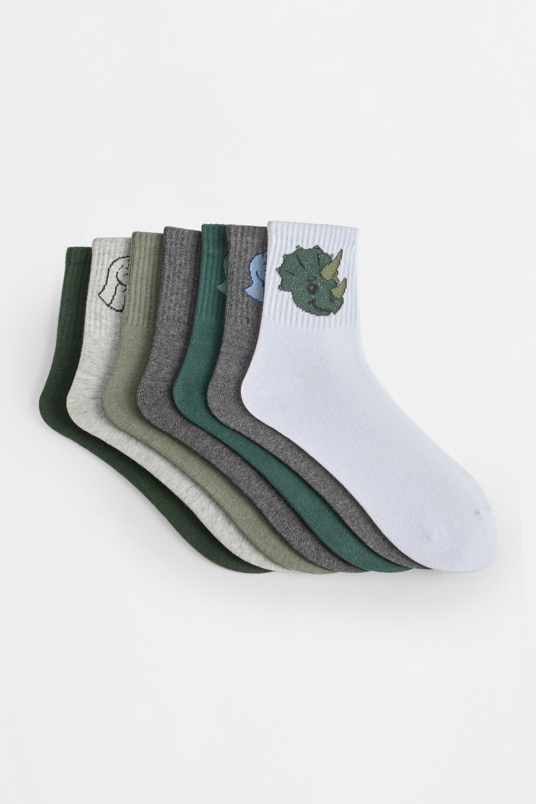 Dinosaur ankle socks (7-pack) — GREEN TONES
