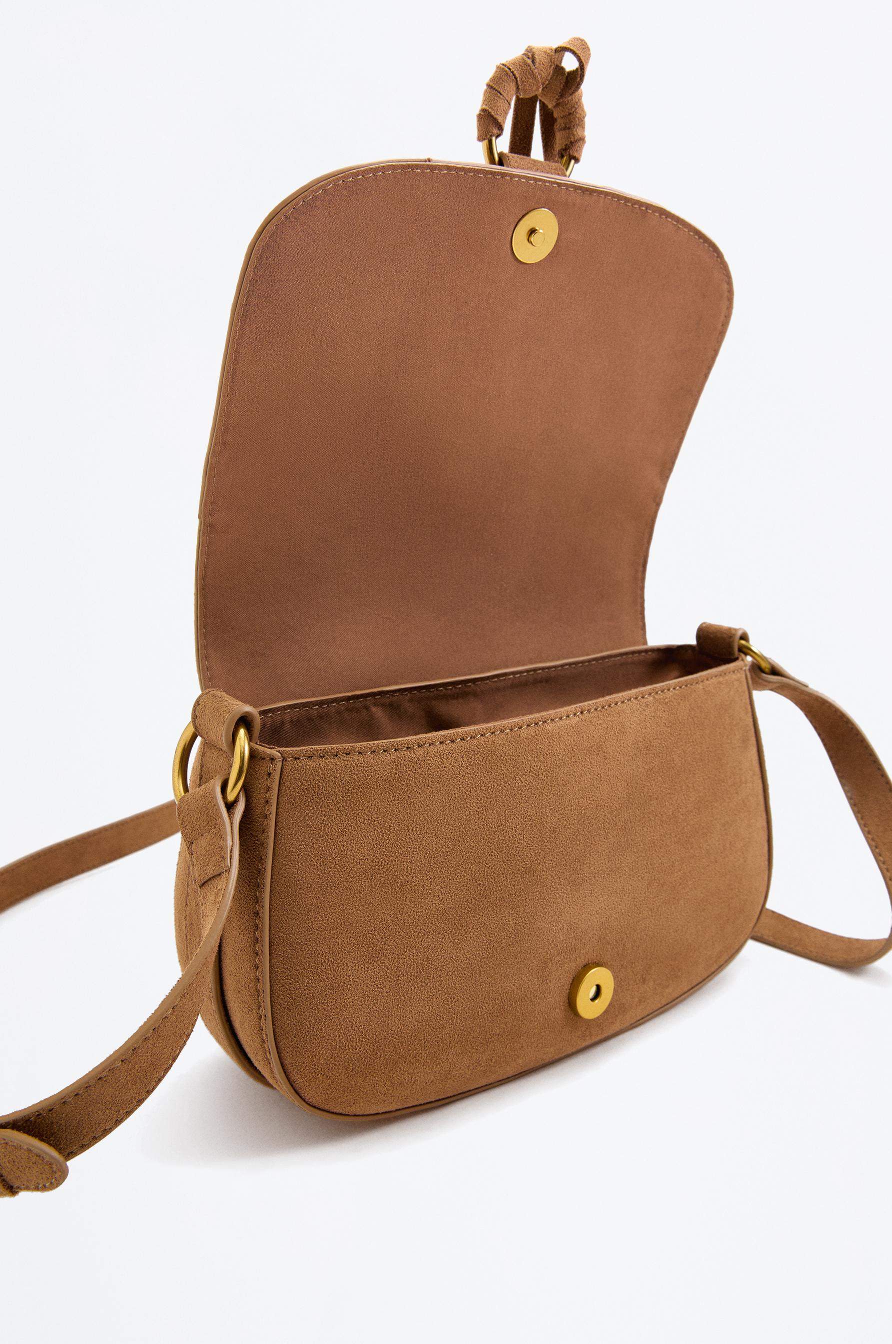 Faux suede flap crossbody bag — CAMEL