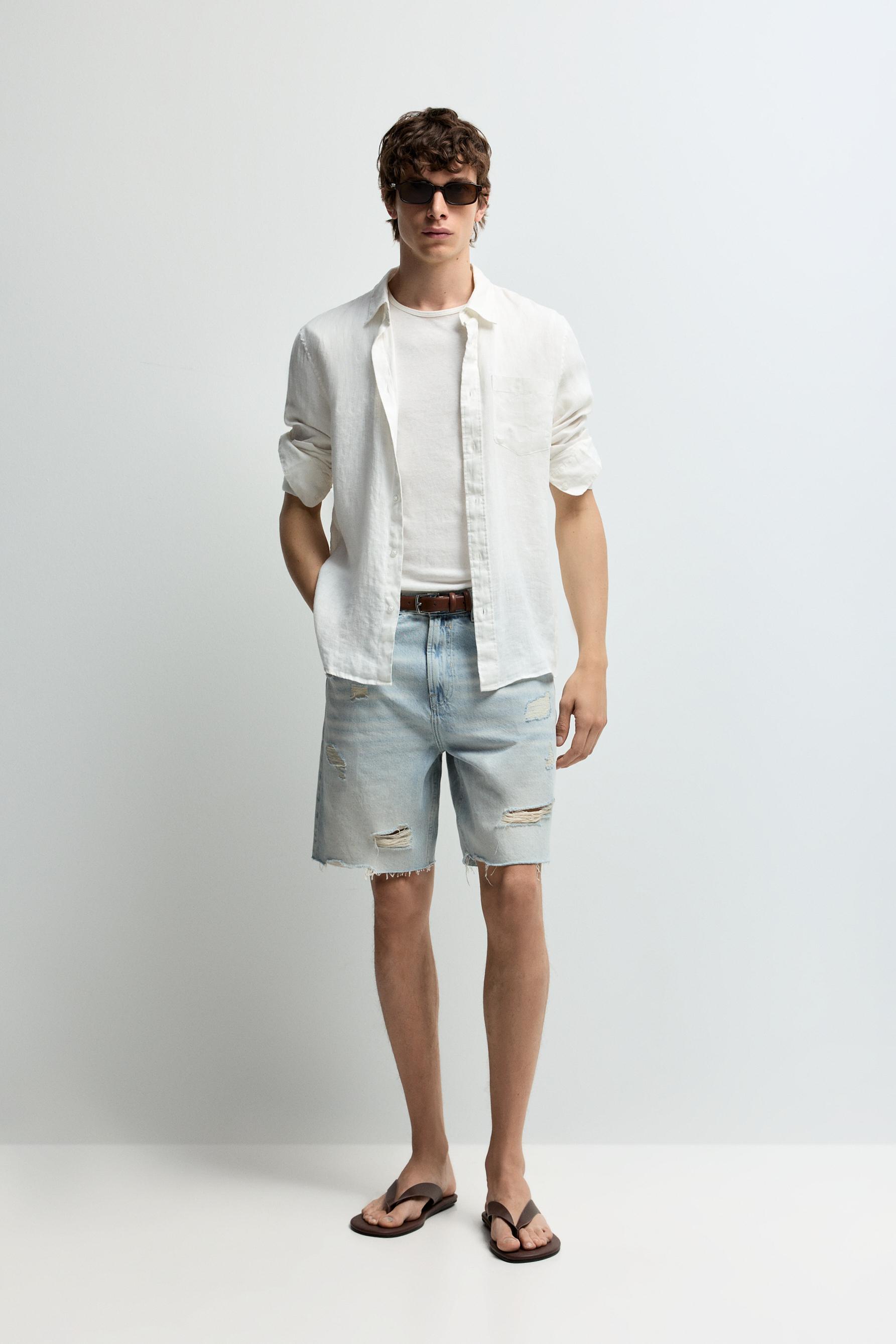 Ripped denim Bermuda shorts — SKY BLUE
