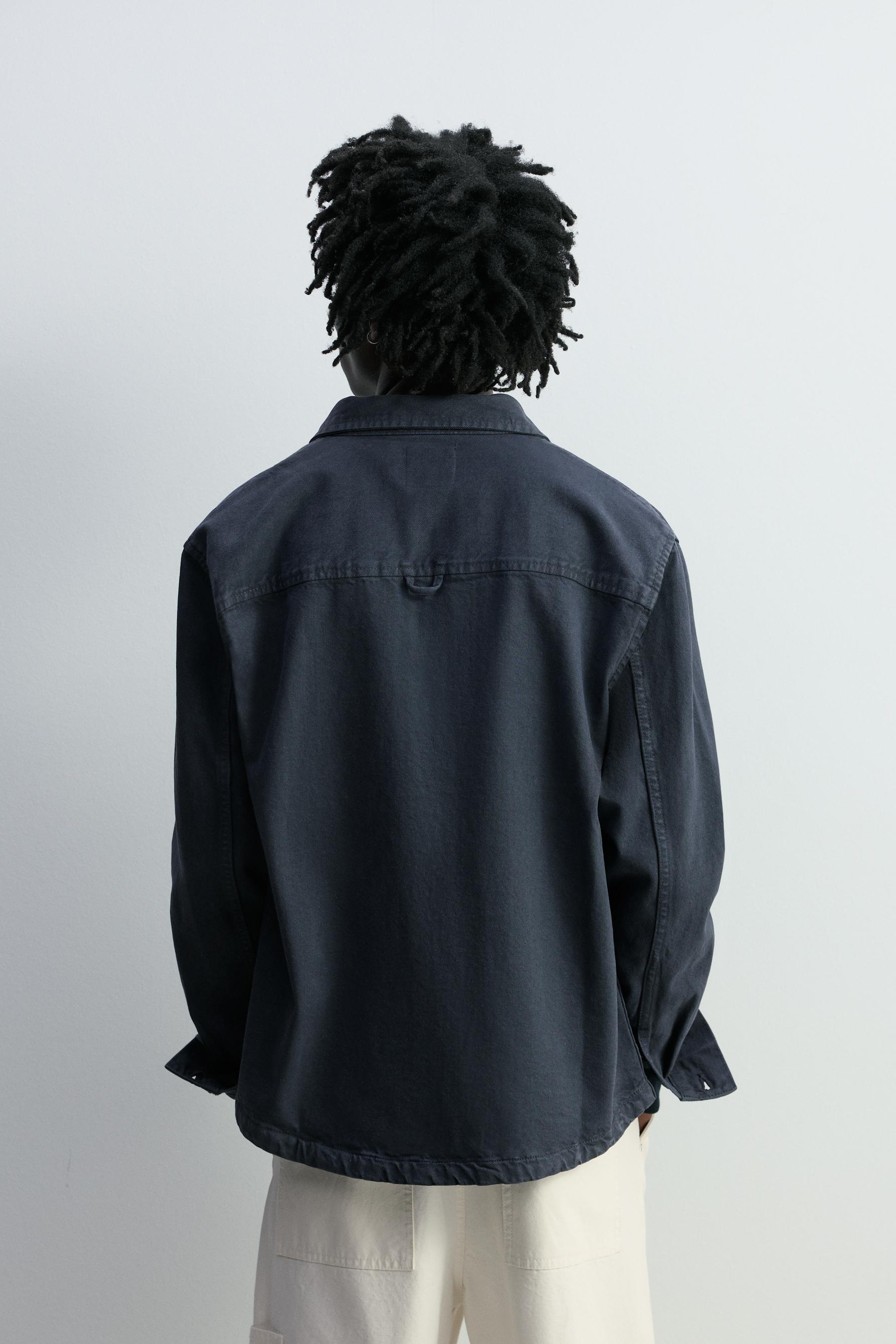 Denim overshirt with pocket — DARK NAVY