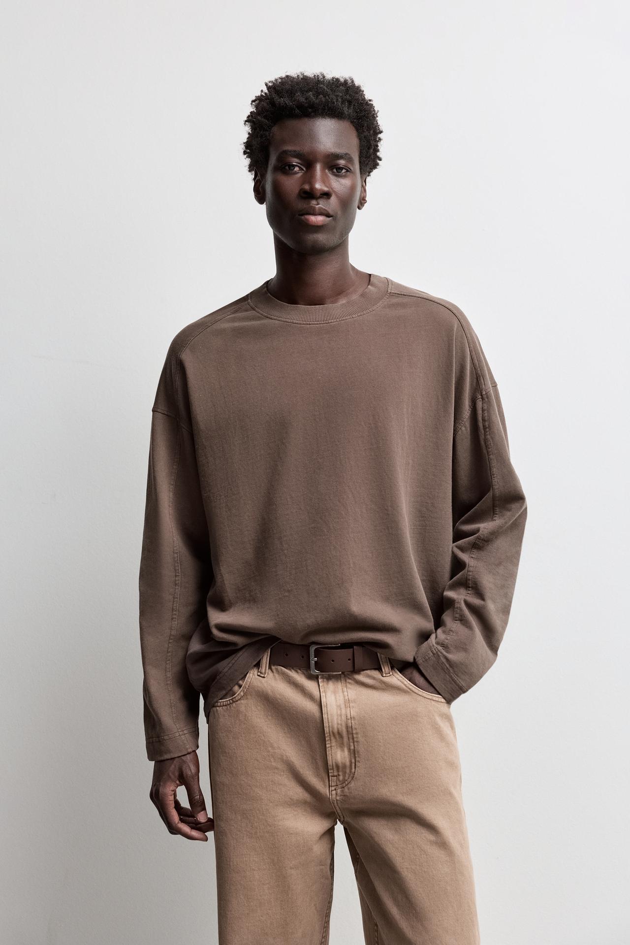 Washed-effect sweatshirt — DARK BROWN