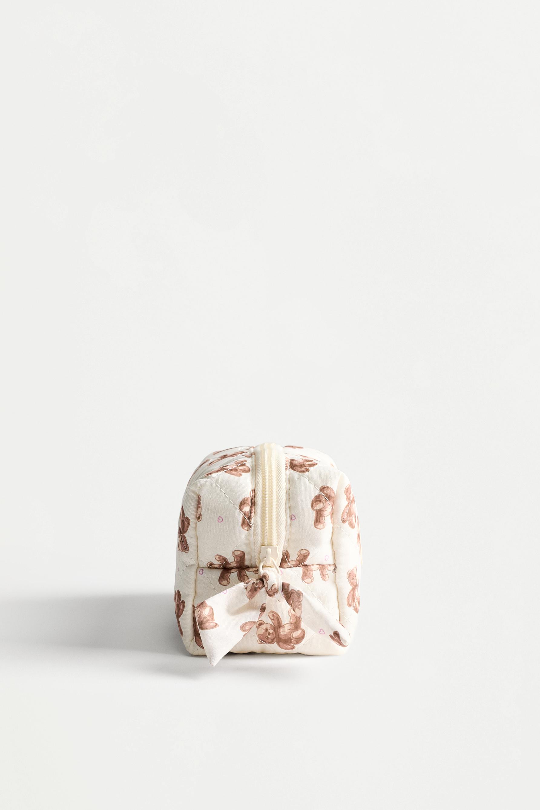 Small bear print toiletry bag — BEIGE