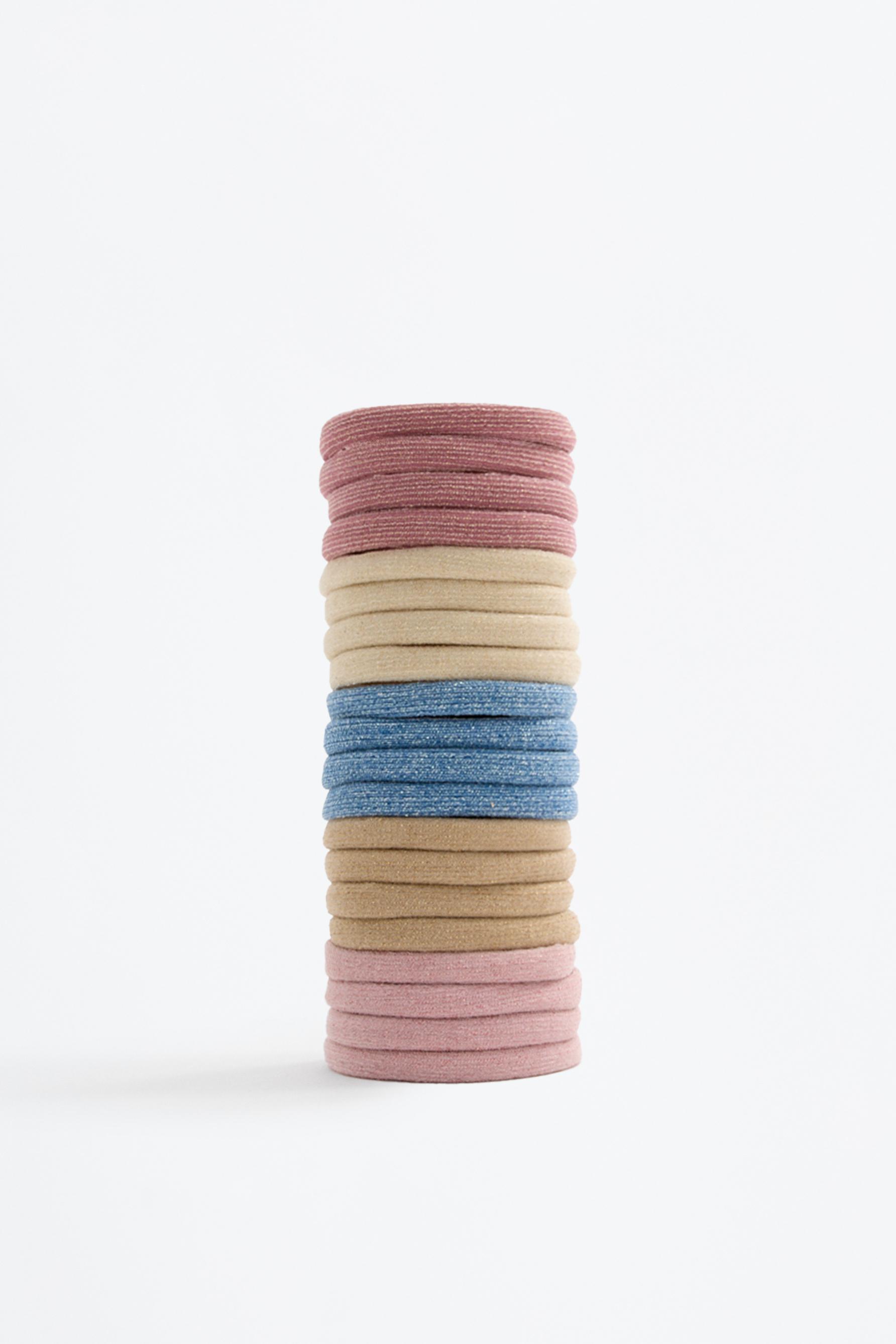Pack of 20 shimmery elastic hair ties — ECRU
