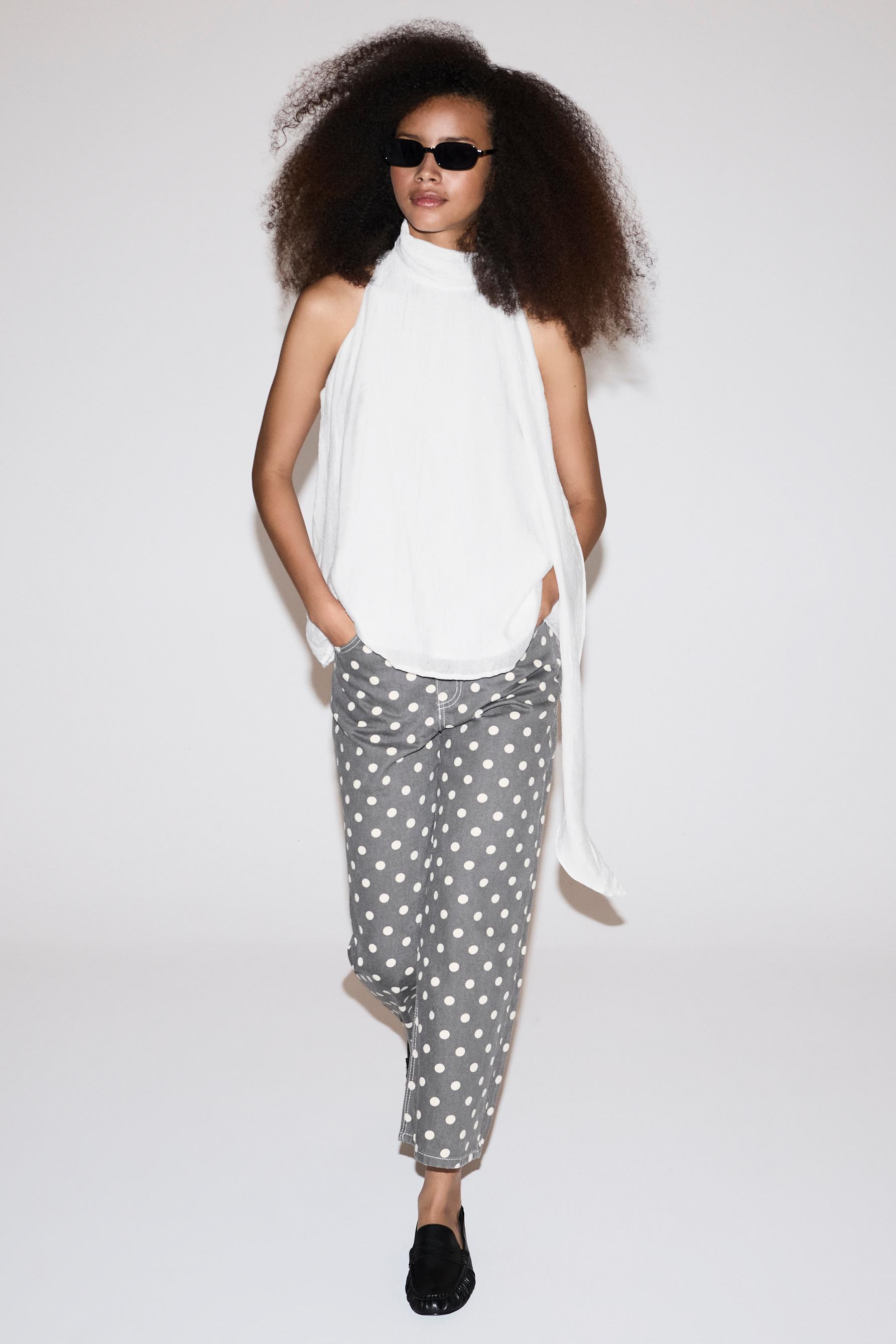 Basic printed culotte jeans — PEARL/BEIGE