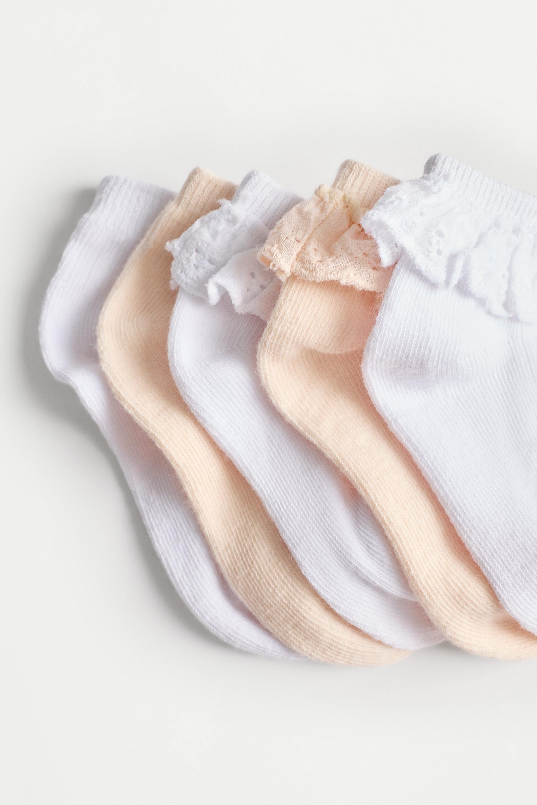 Lace Trim Ankle Socks (5-Pack) — PINK/WHITE