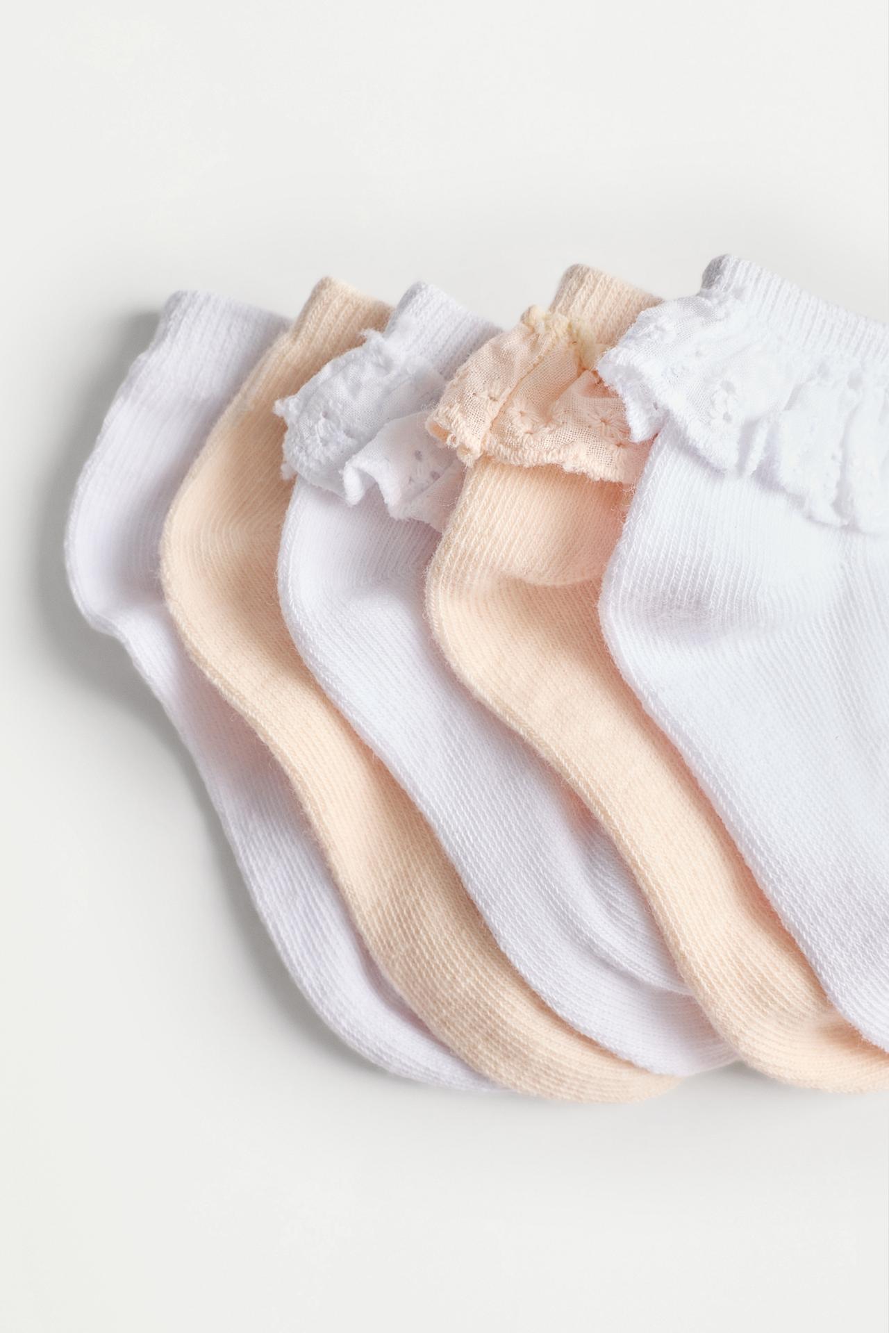 Lace Trim Ankle Socks (5-Pack) — PINK/WHITE