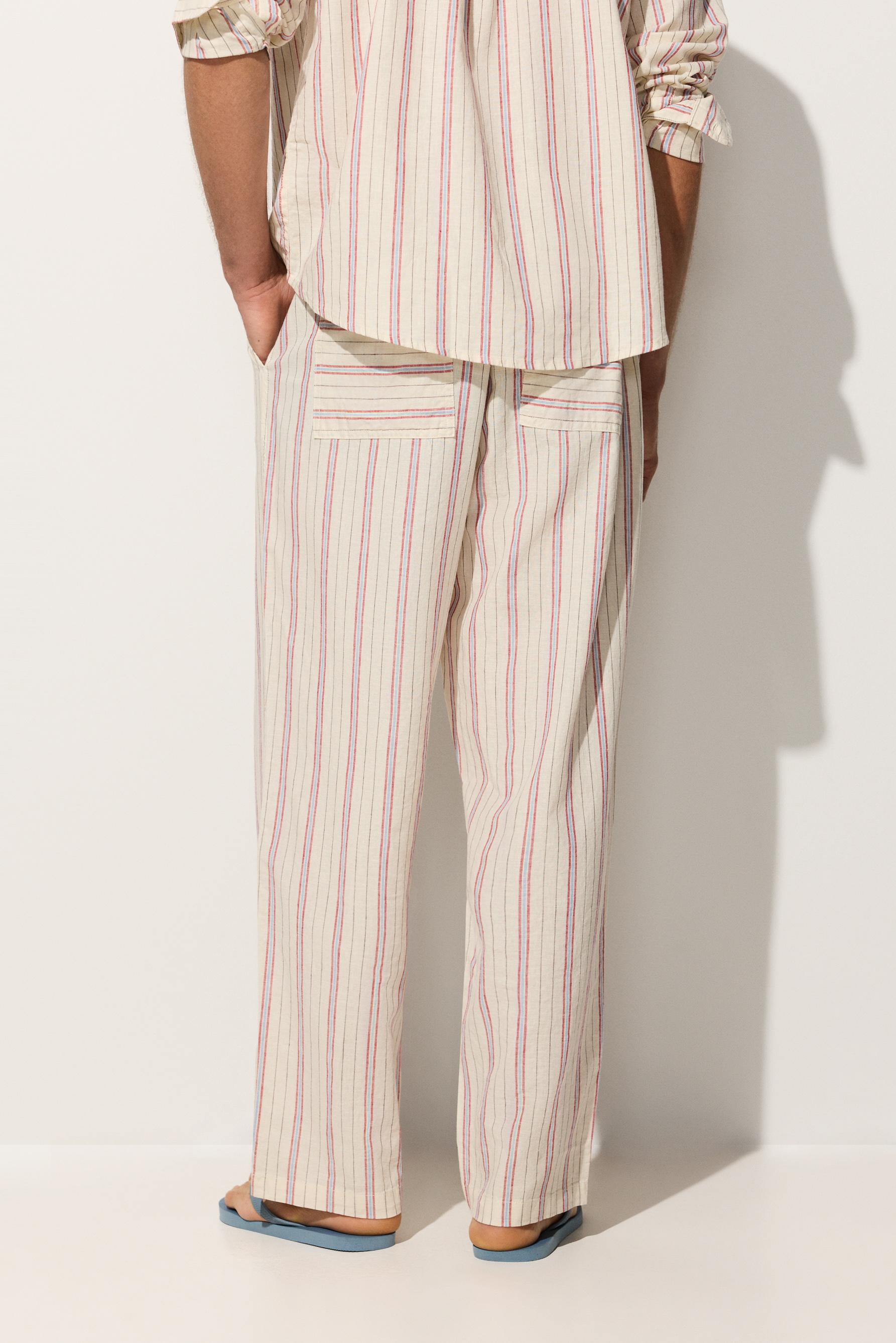 Striped linen-cotton trousers — OFF WHITE