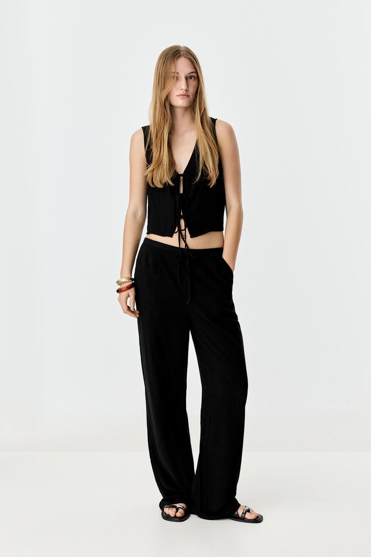 Rustic wide-leg trousers — BLACK