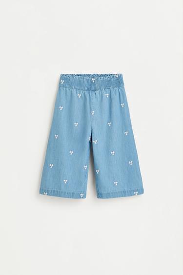 Embroidered denim trousers — PALE BLUE 1