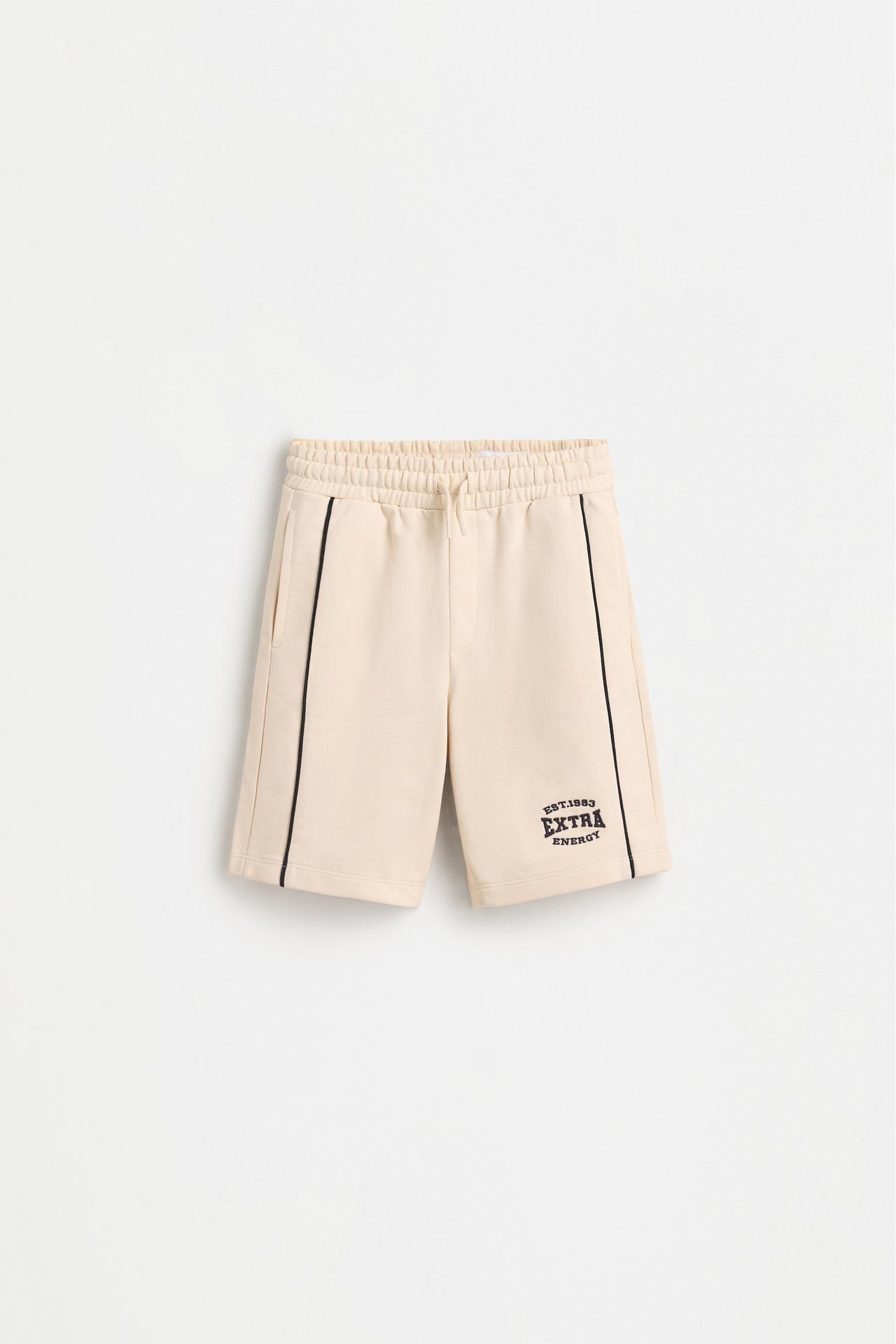 Contrast seam plush Bermuda shorts — SAND