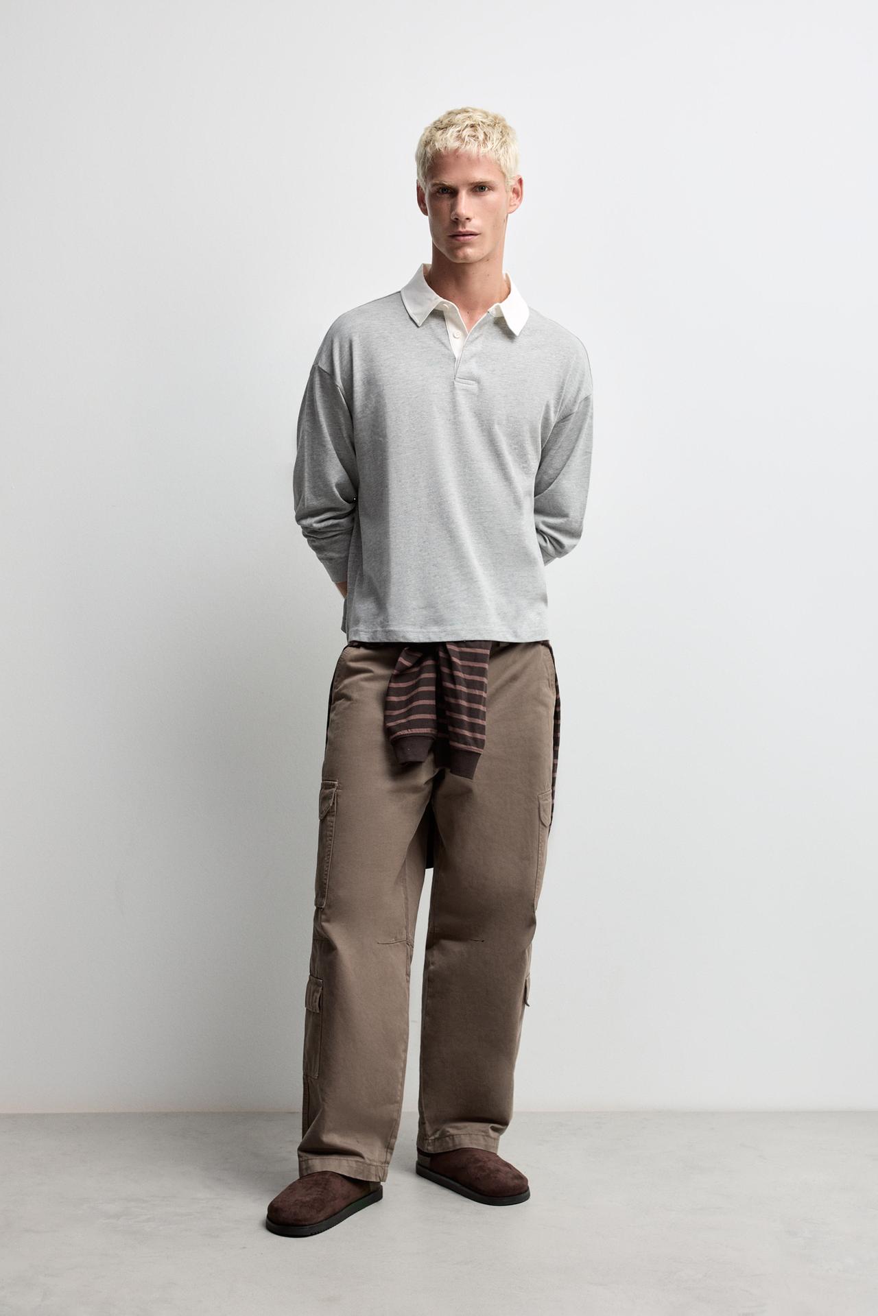 Contrast collar polo shirt — GREY MARL