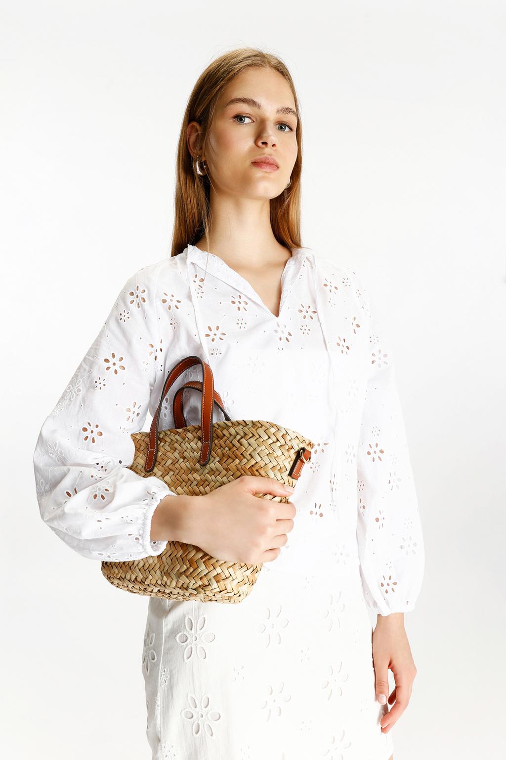 Swiss embroidery blouse with tie detail