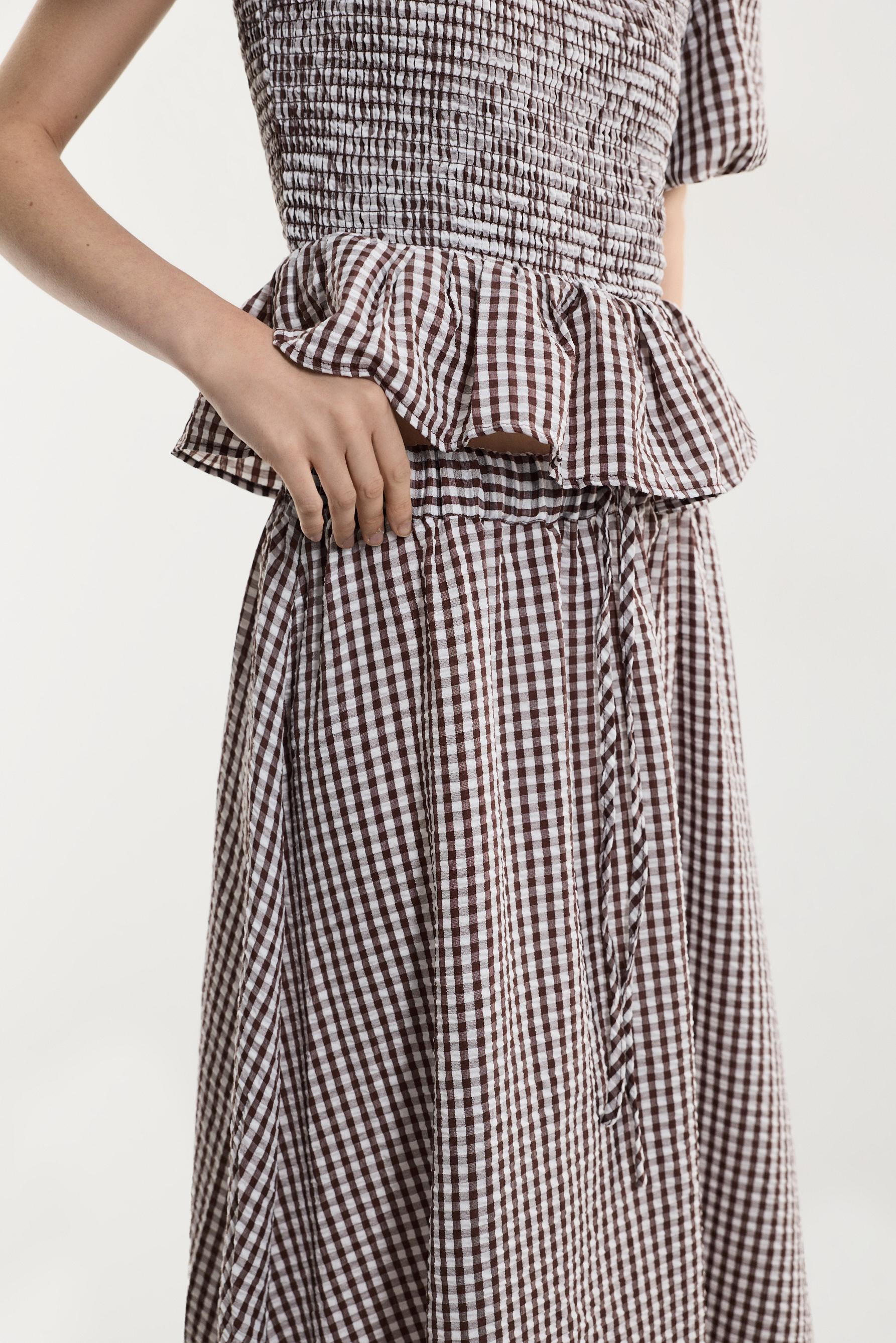 Gingham midi skirt — BROWN/WHITE