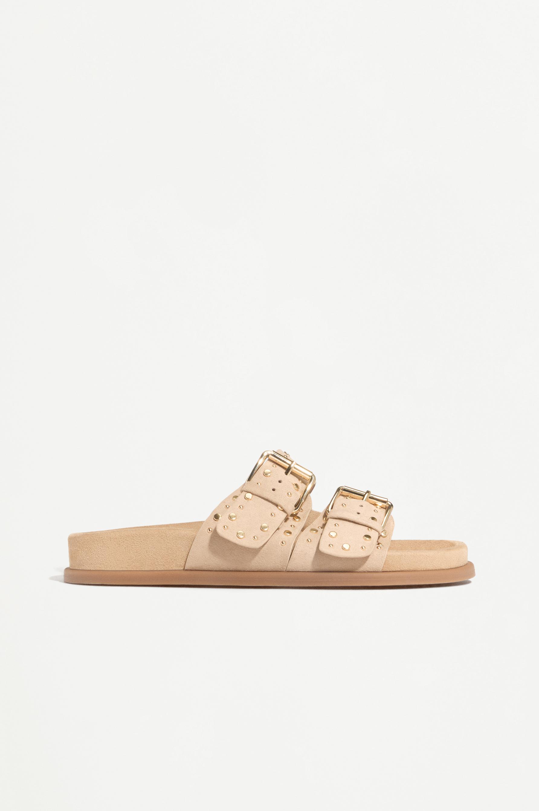 Double buckle stud sandals — BROWN