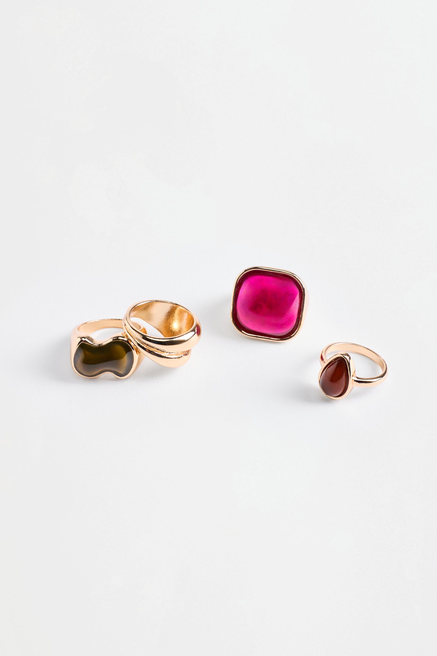 Stone rings (4-pack) — GOLD - SILVER