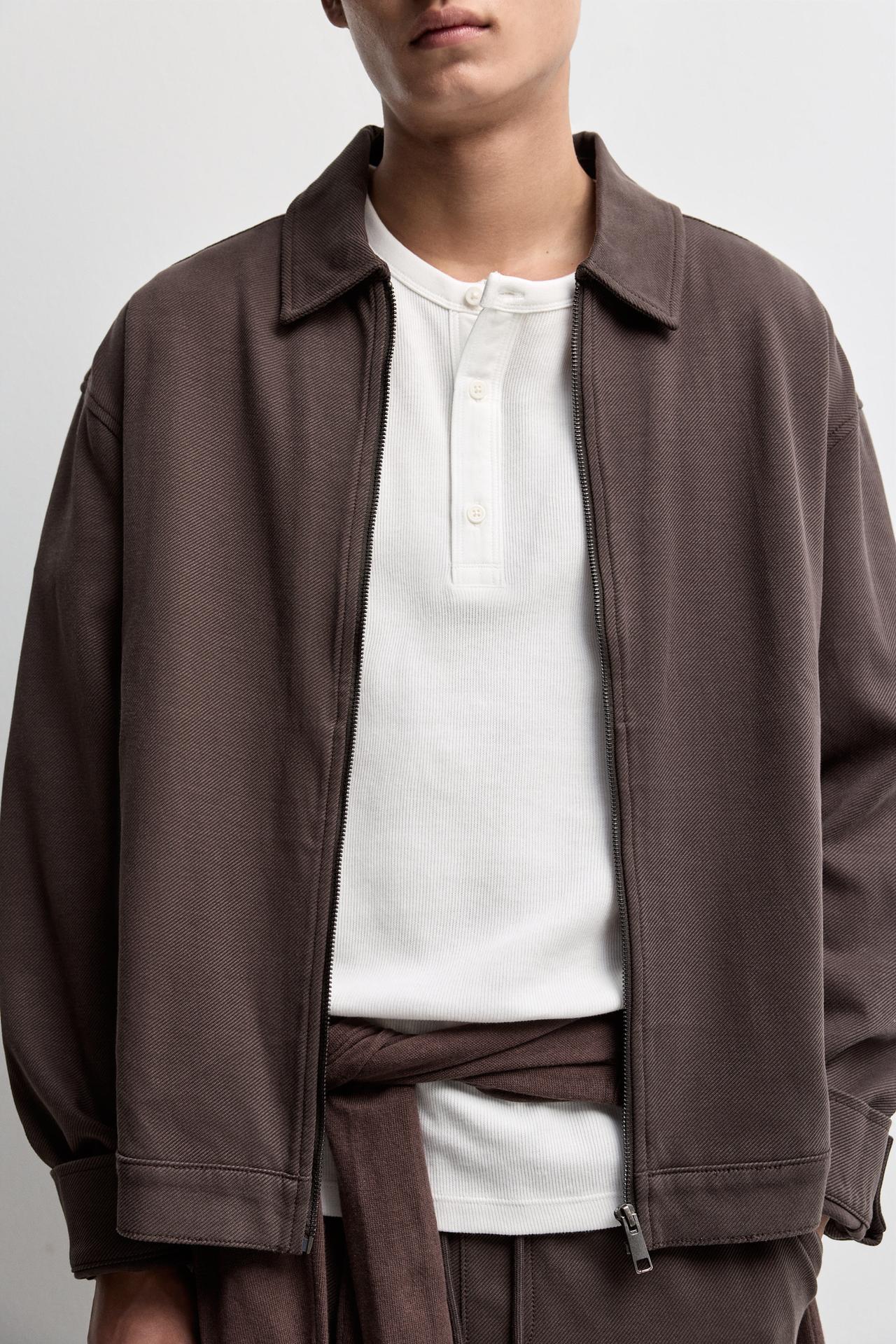 Zip-Up Overshirt — CHOCOLATE