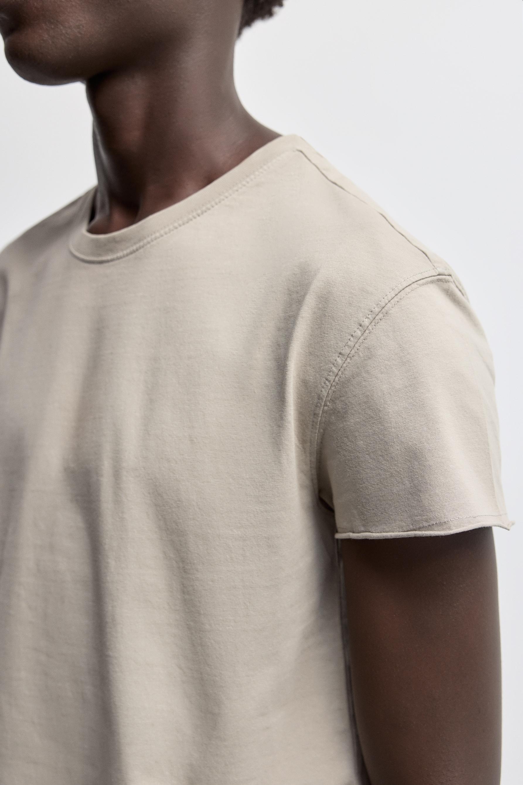 Frayed hem T-shirt — CAMEL