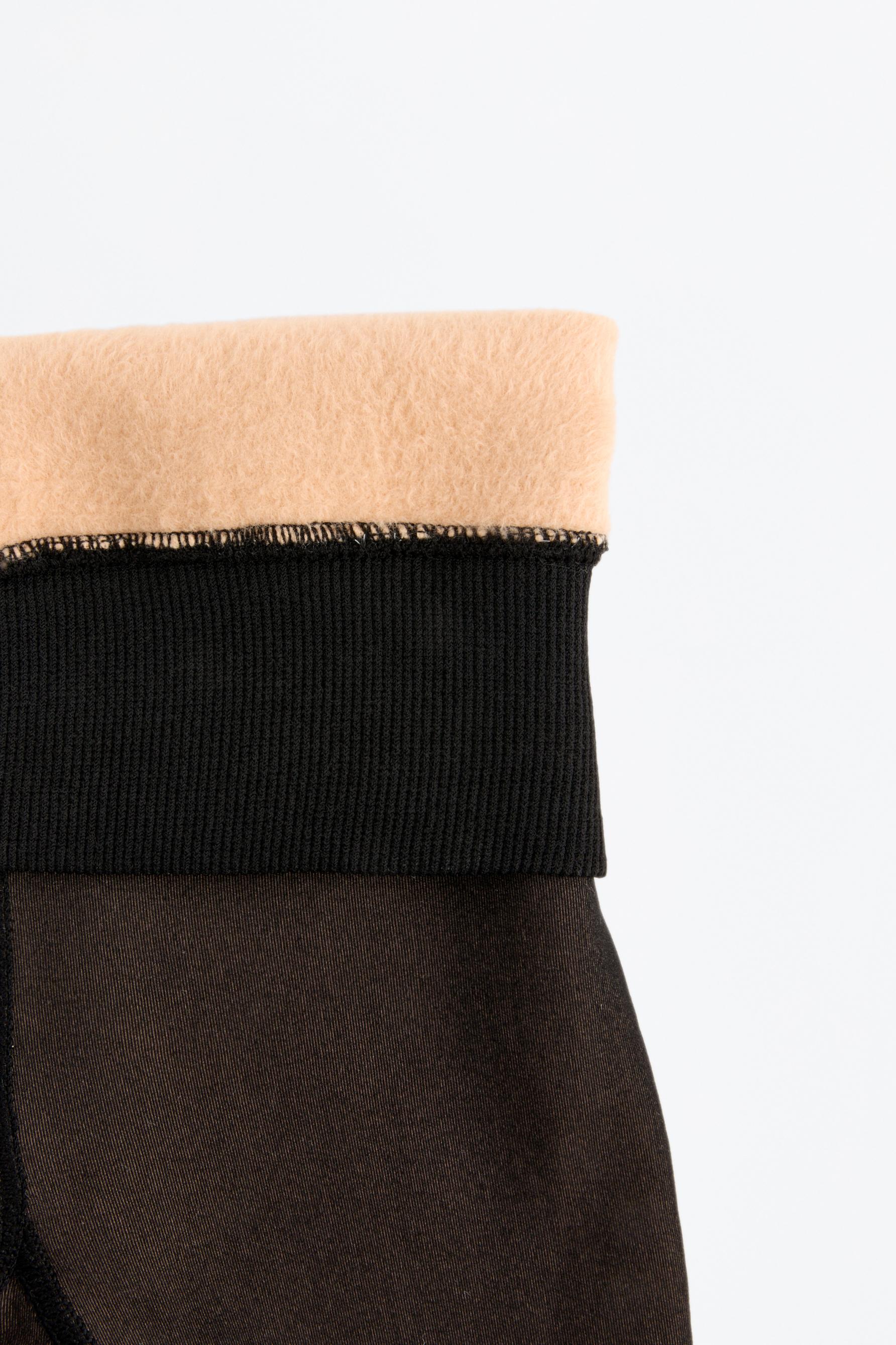 Leather effect fleece tights 200 den — BLACK