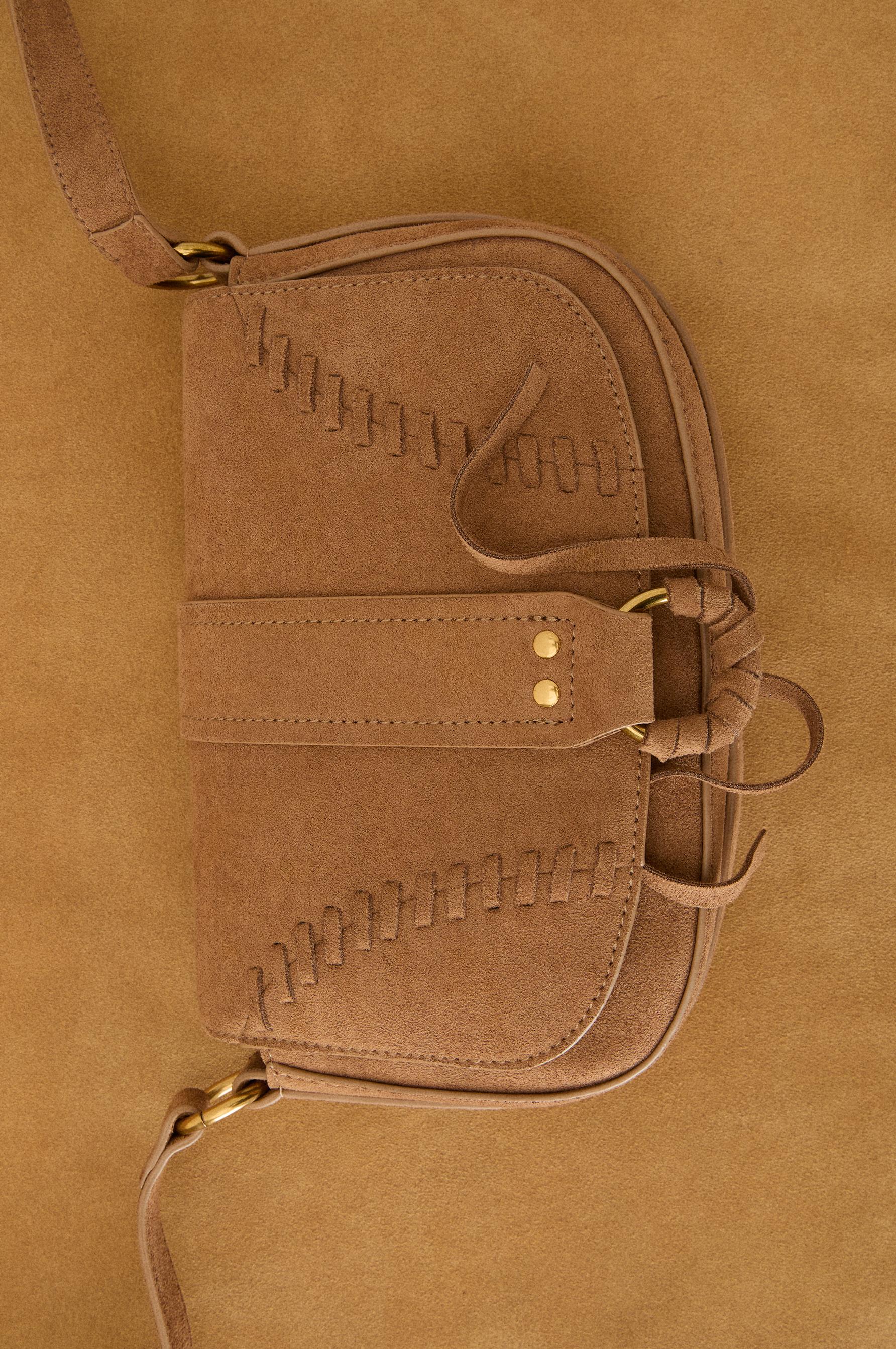 Faux suede flap crossbody bag — BROWN