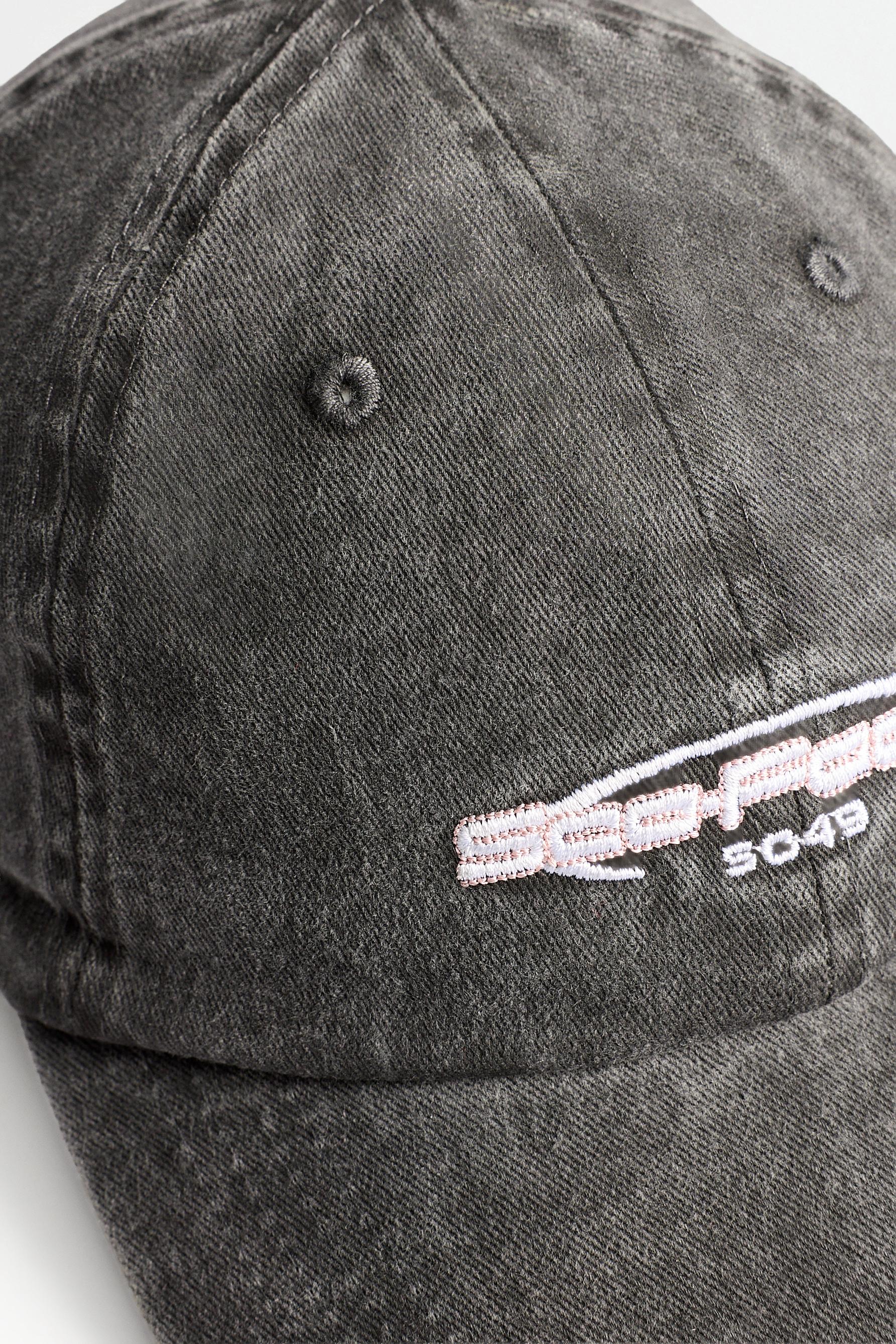 Faded-effect embroidered cap — BLACK