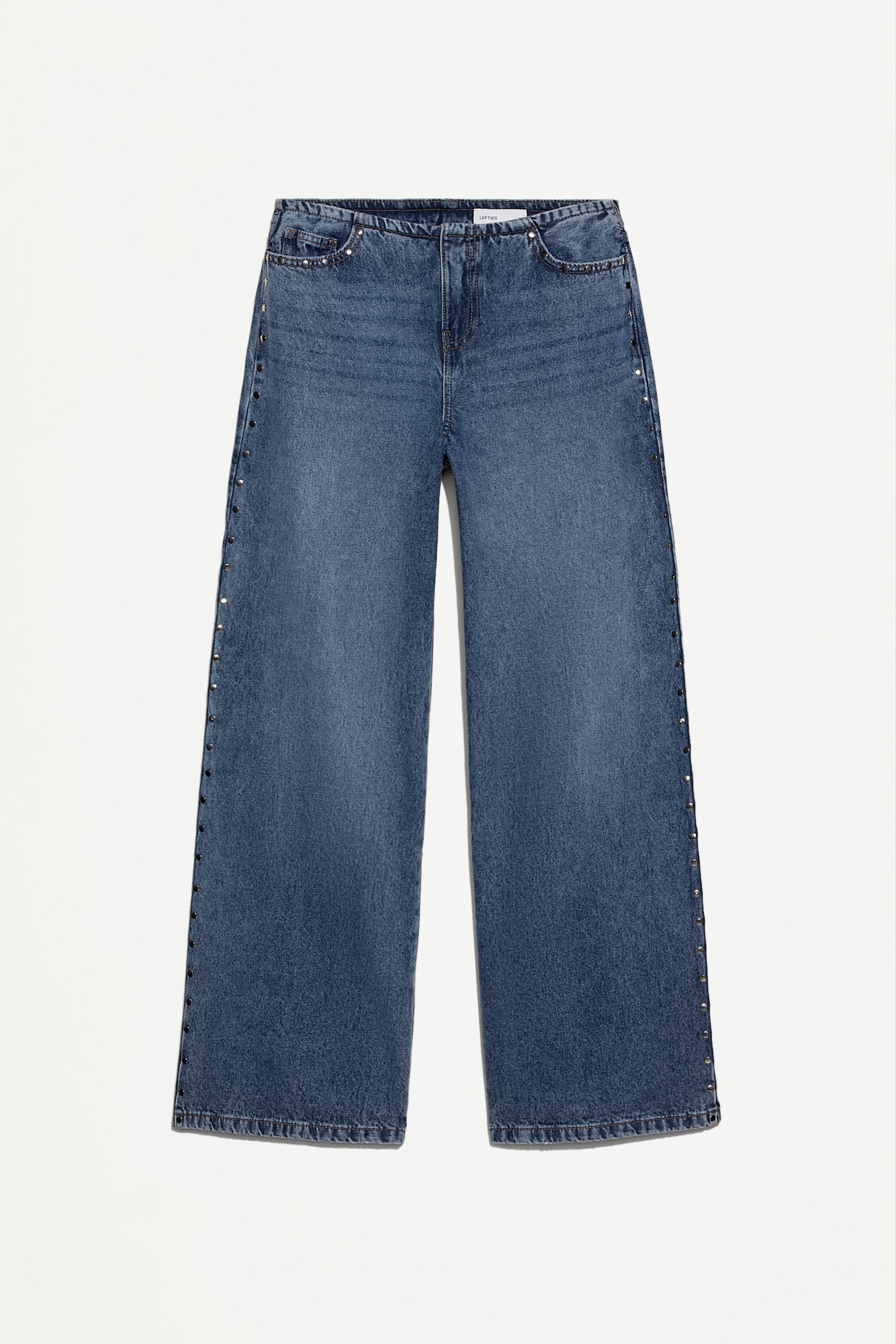 Wide-leg stud jeans — INDIGO