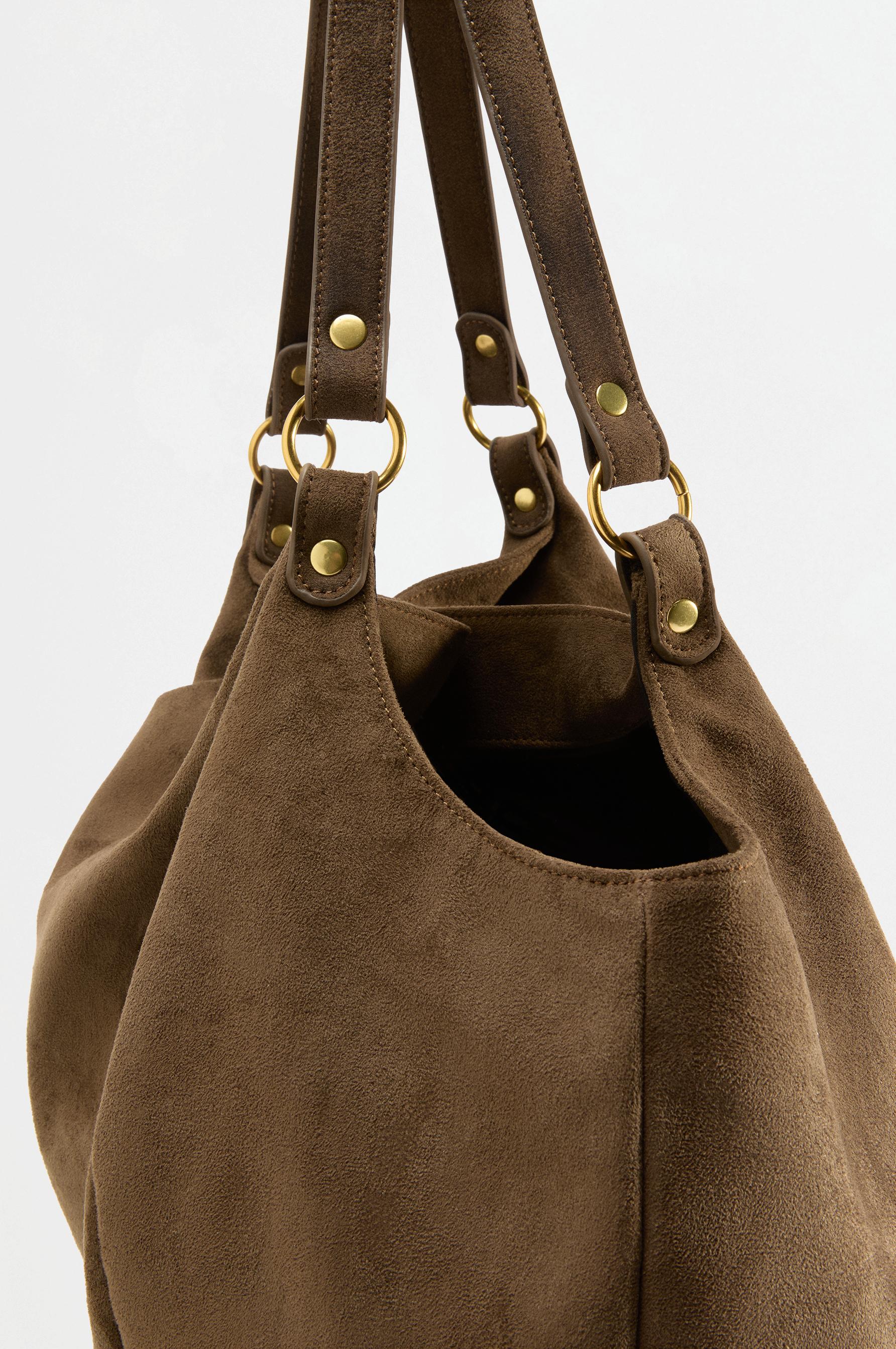 Faux suede tote bag — KHAKI