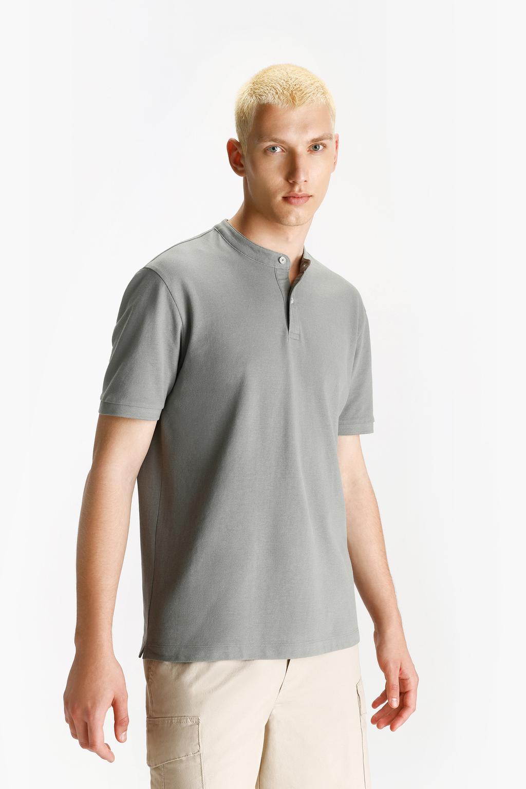 Mandarin collar polo shirt