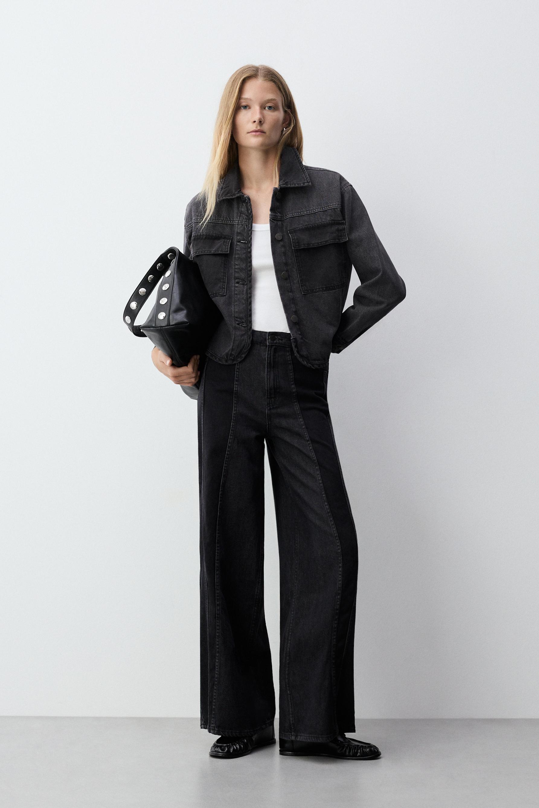 Jeans wide leg contrastes