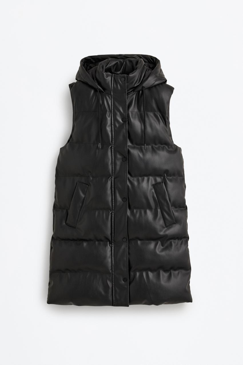Leather effect long padded gilet Jackets Coats CLOTHING