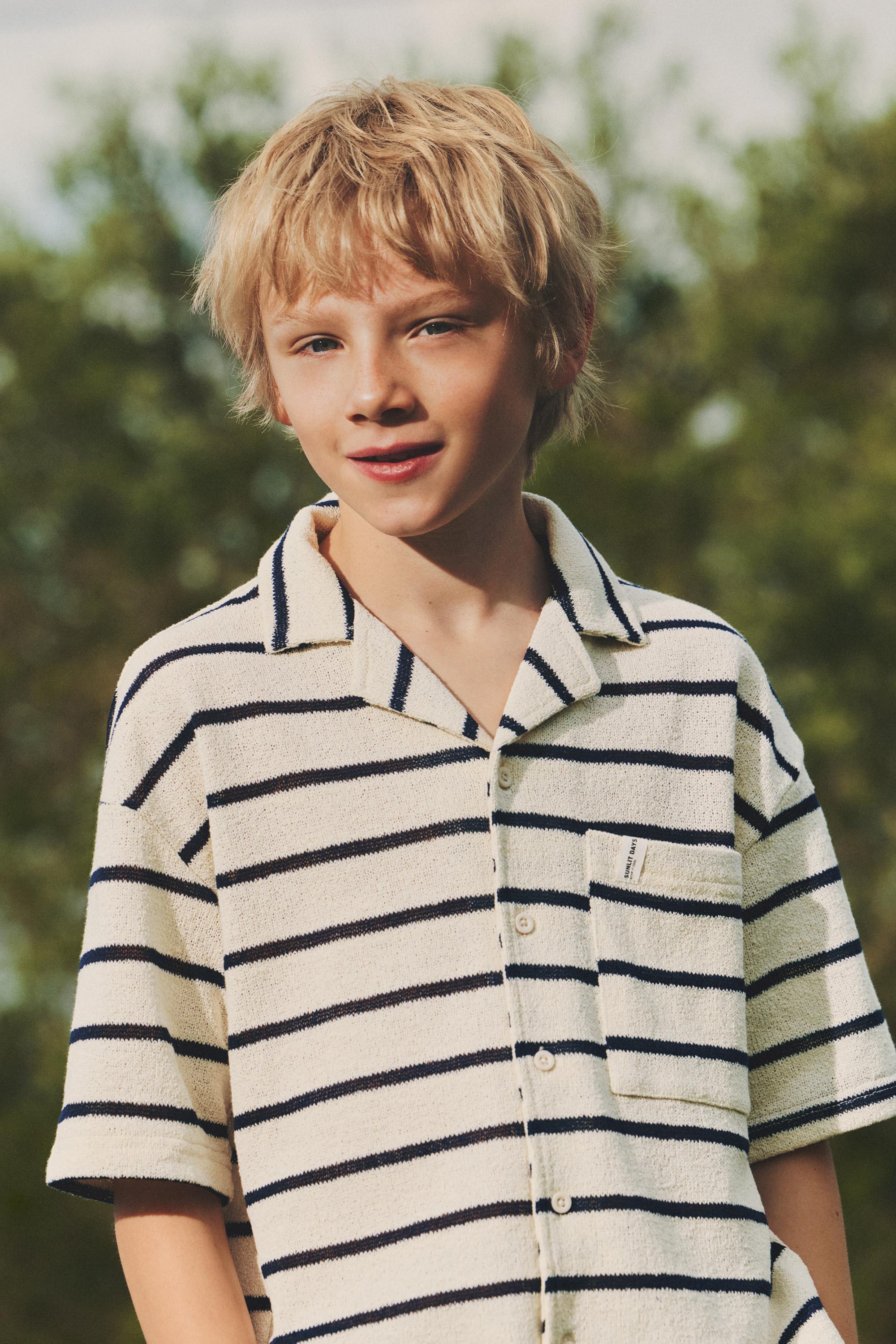 Bias cut striped shirt — ECRU