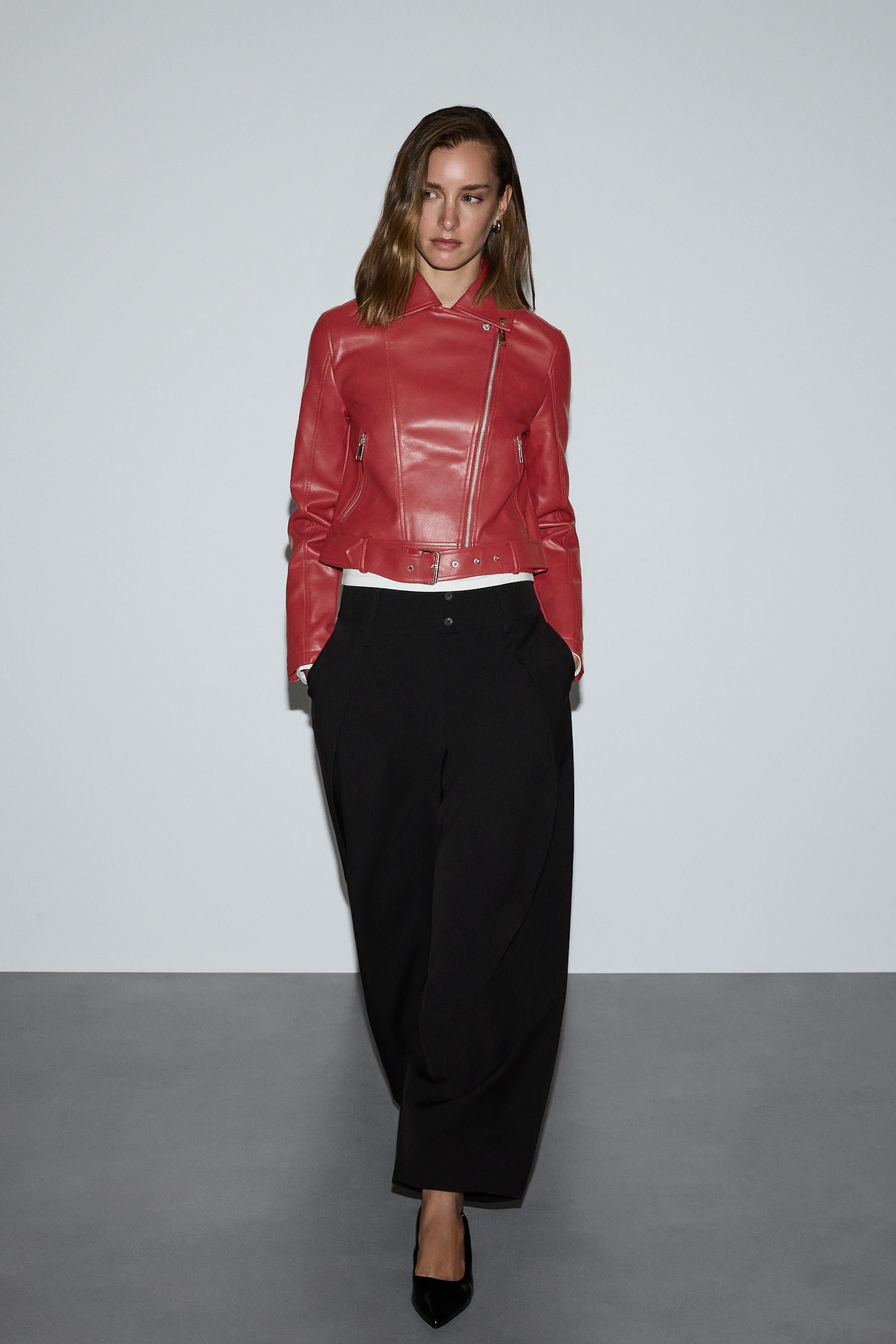 Leather-effect biker jacket — DARK PINK