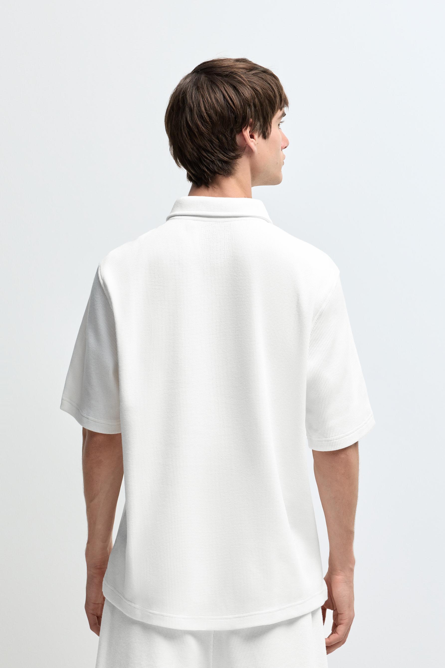 Waffle texture polo shirt — WHITE