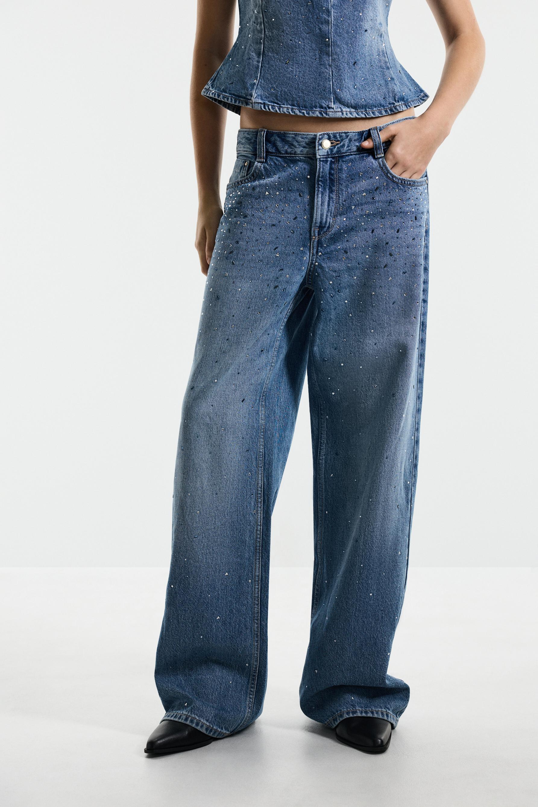 Rhinestone wide-leg jeans — DARK BLUE