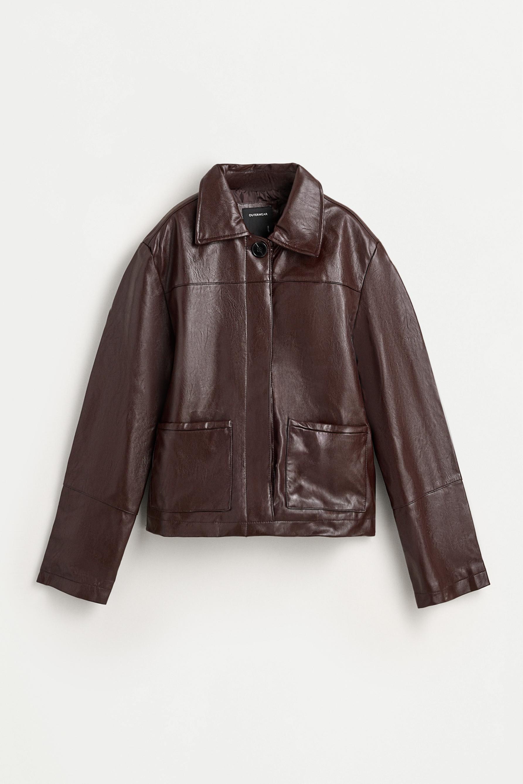 Leather effect pocket jacket — BURGUNDY