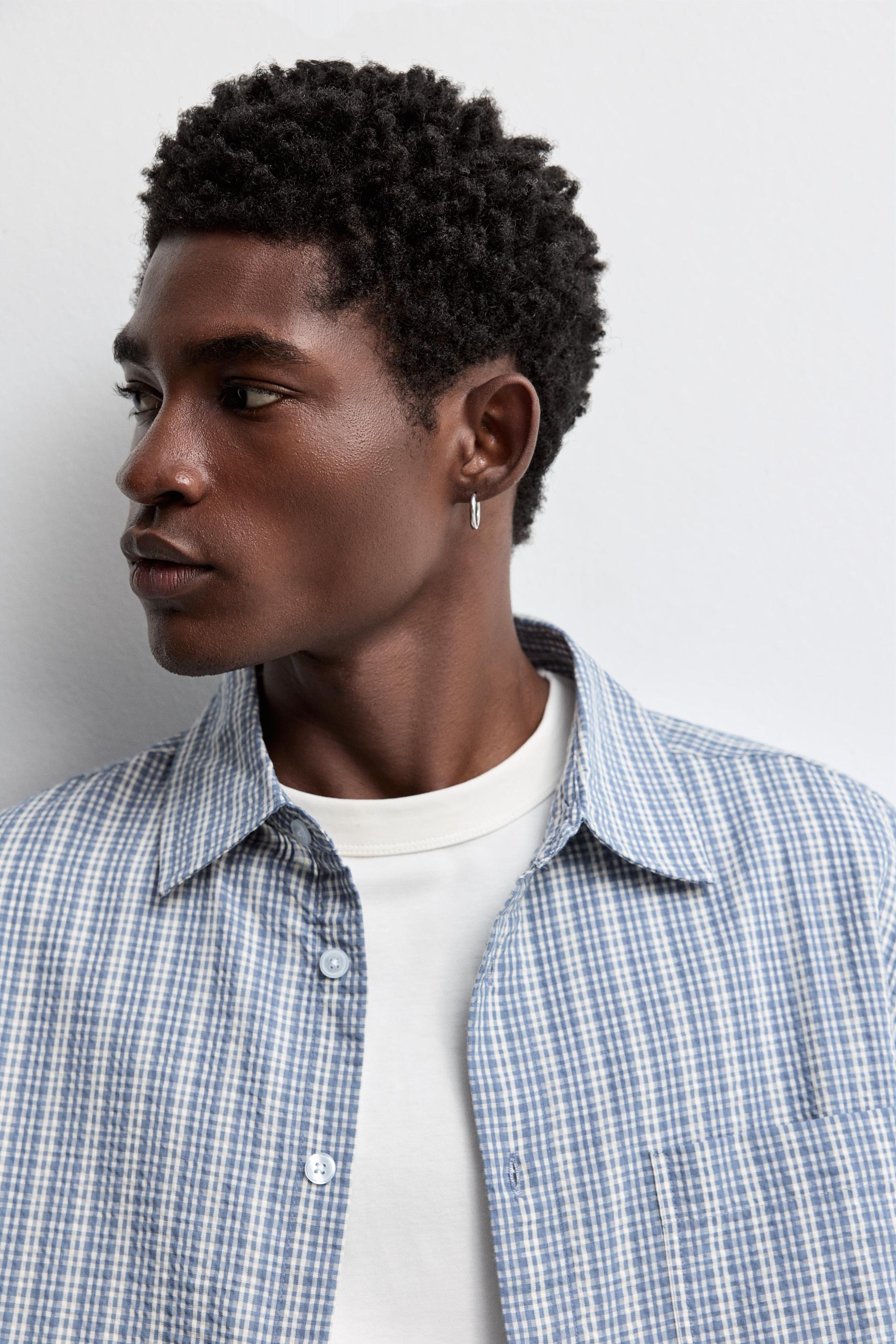 Textured check shirt — MEDIUM BLUE