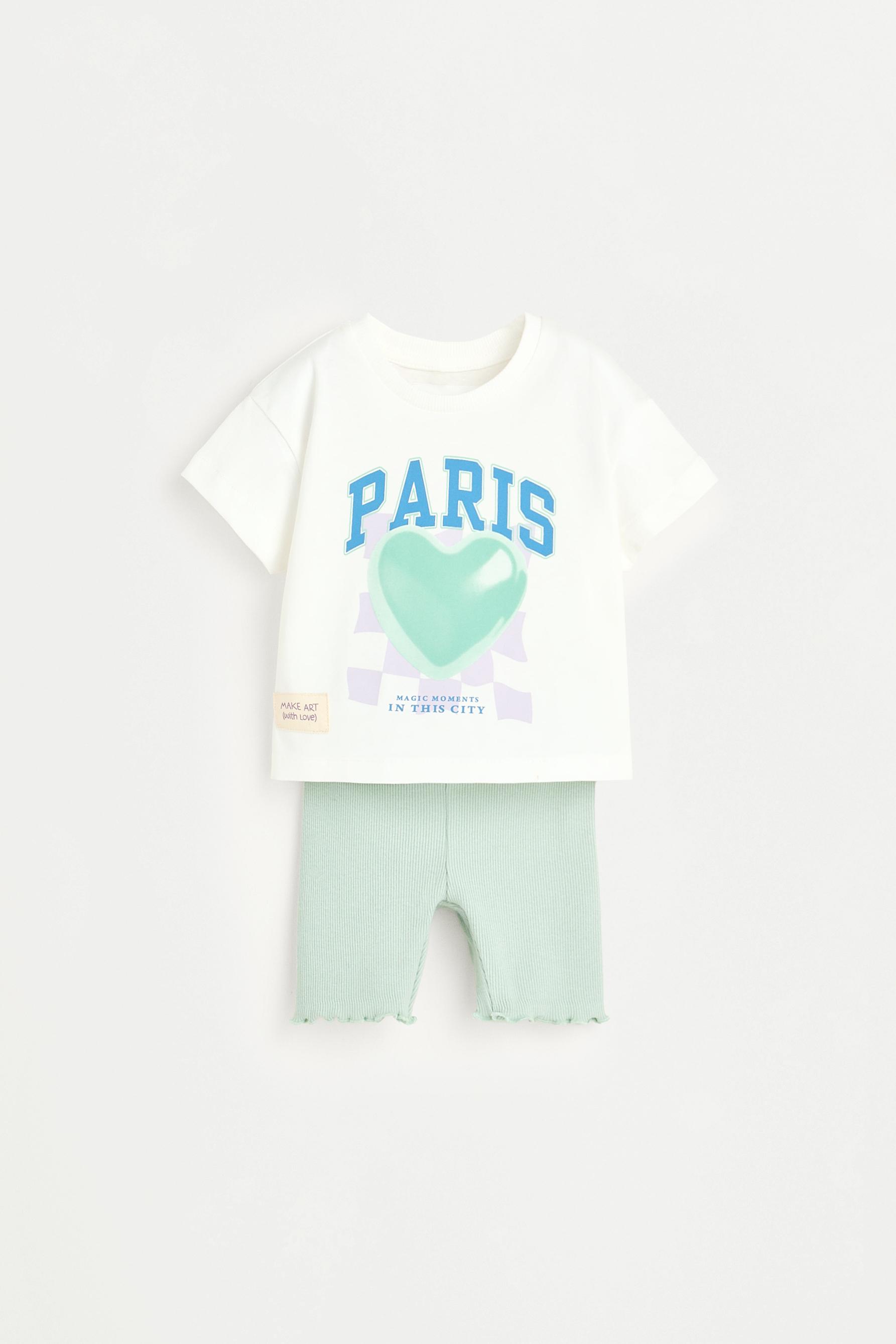Printed T-shirt and cycling leggings set — WHITE