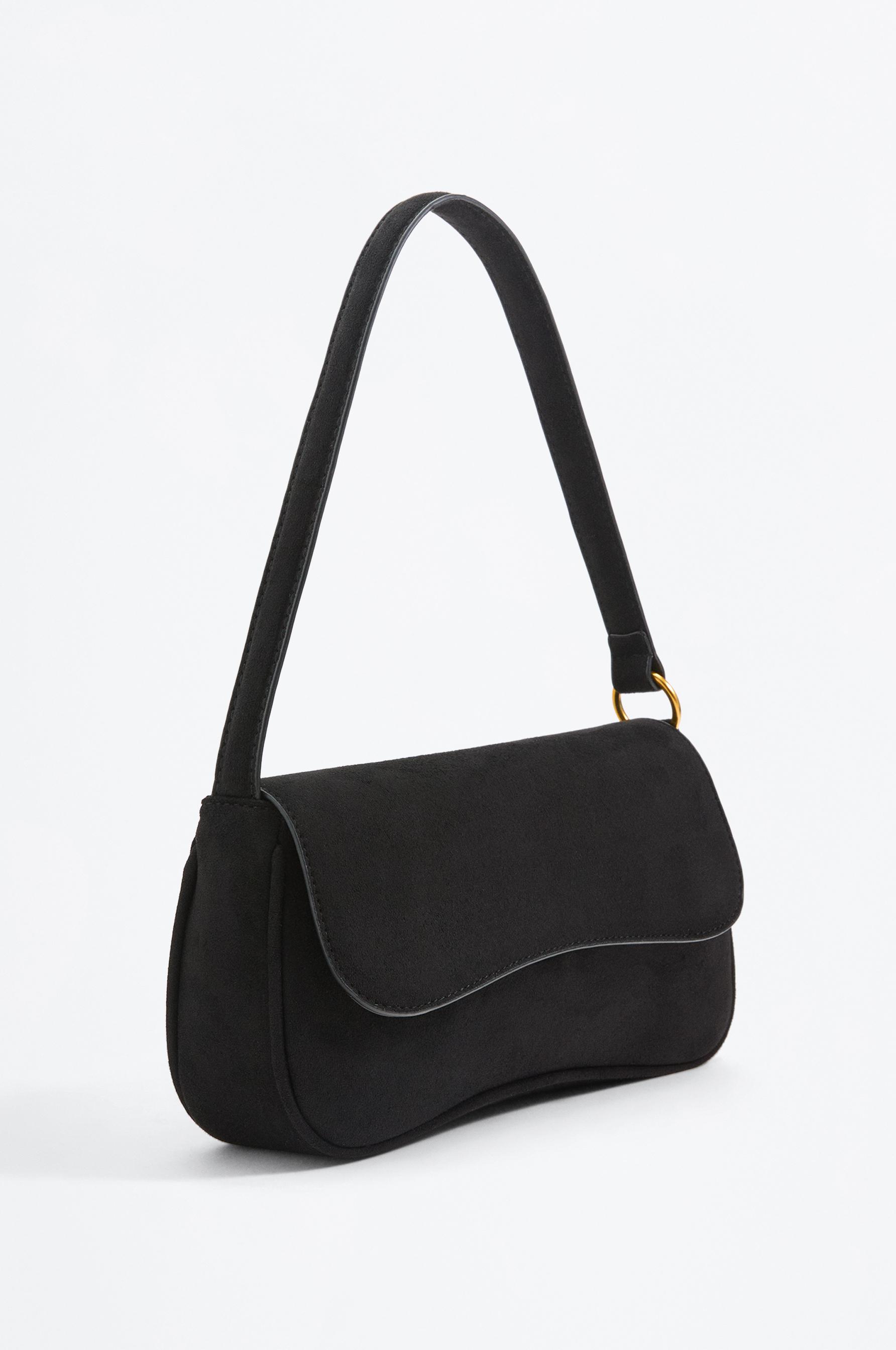 Faux suede shoulder bag — BLACK