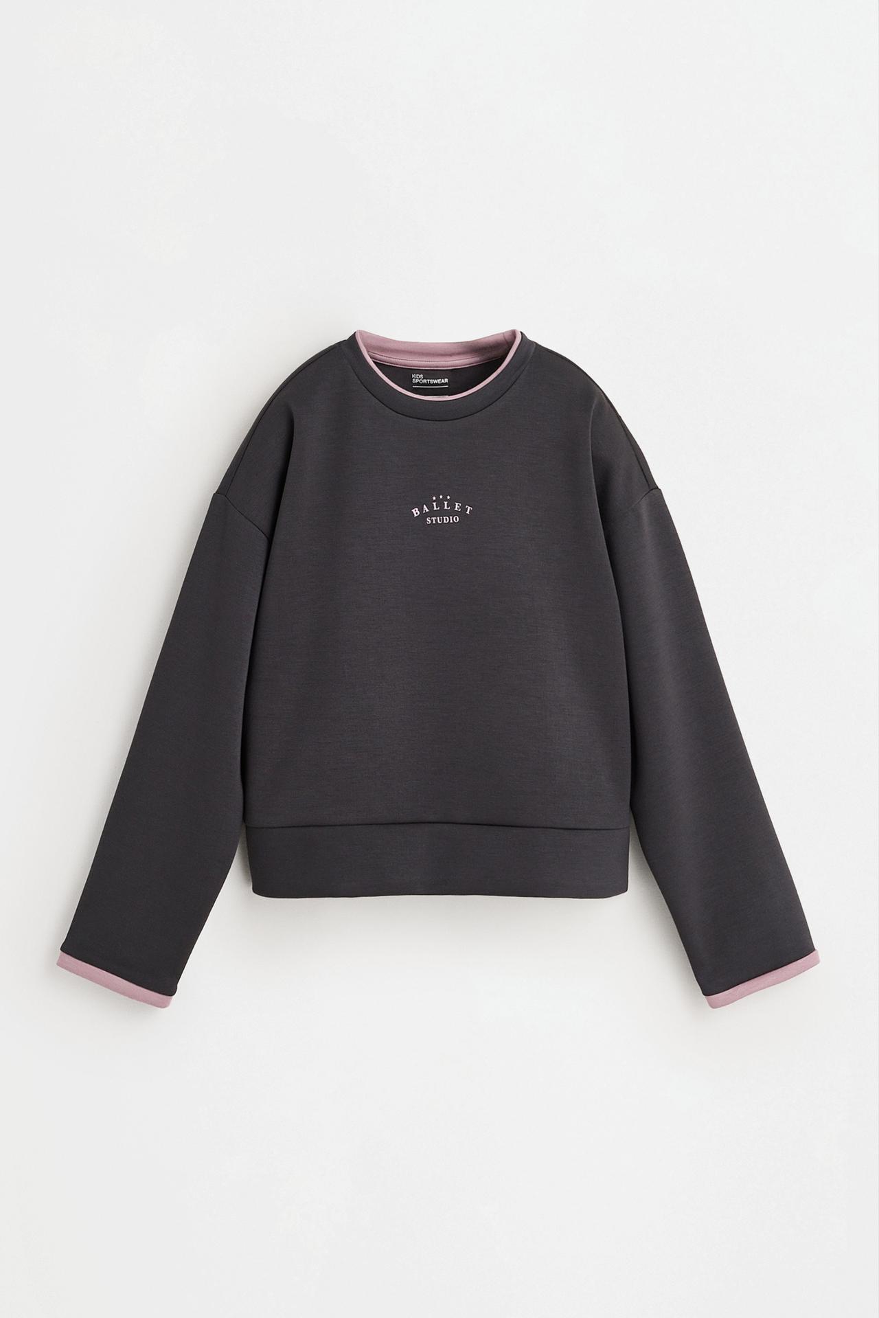 Cropped sweatshirt with text — TAUPE GREY
